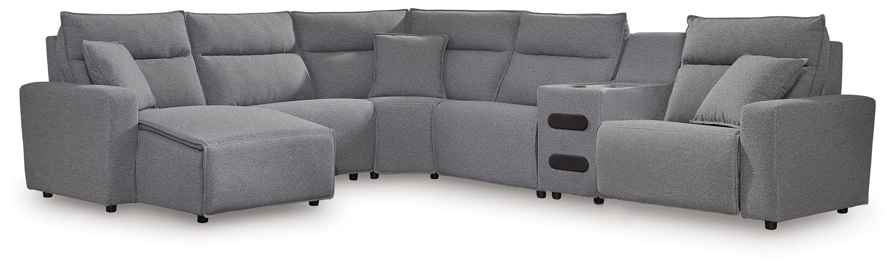Leasing Furniture - Ashley Furniture - ModMax II Sectional - 6-Piece Reclining Sectional with Chaise and Audio Console / Salt and Pepper - 65906S29