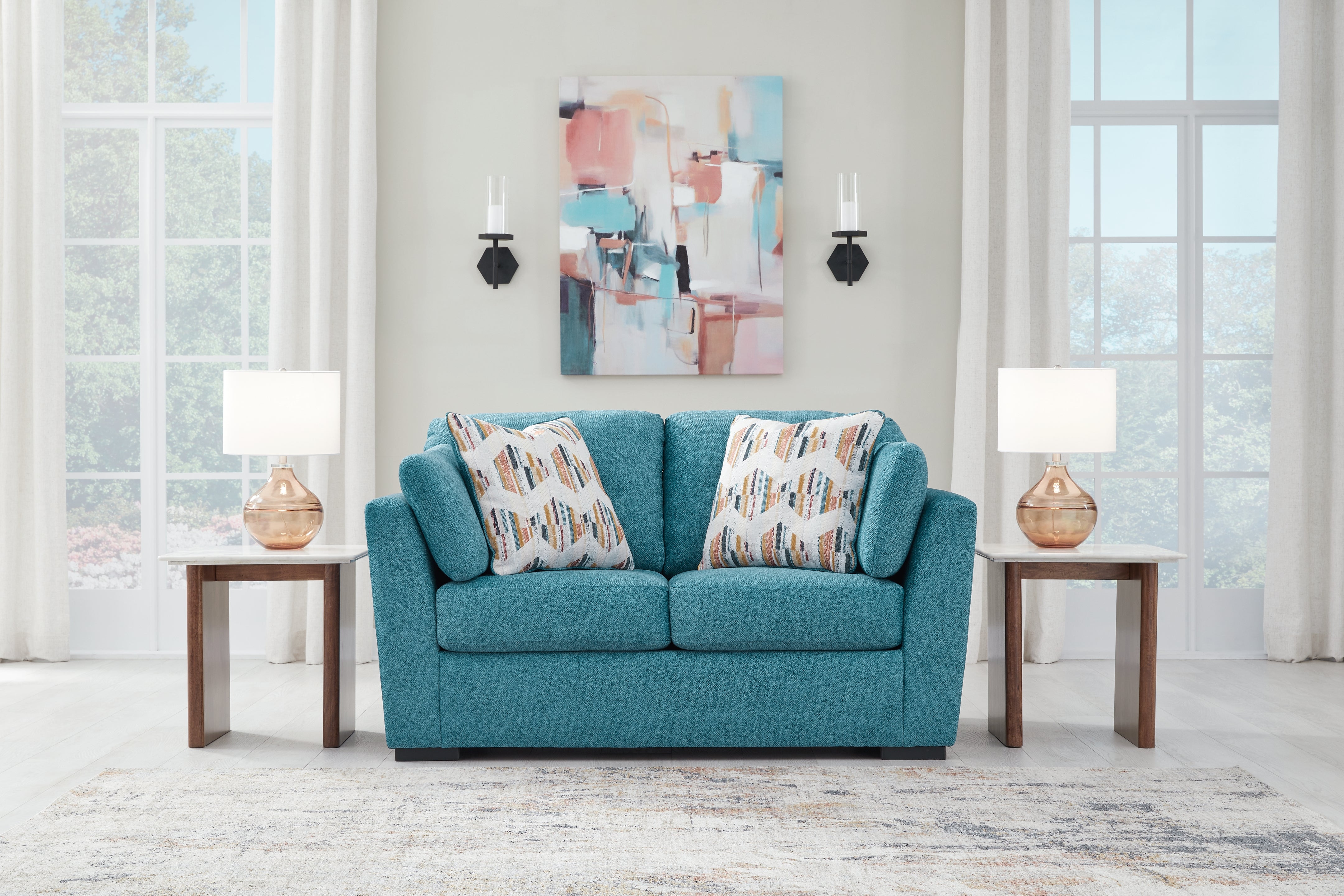 Leasing Furniture - Ashley Furniture - Keerwick Living Room - Loveseat / Teal - 6750735
