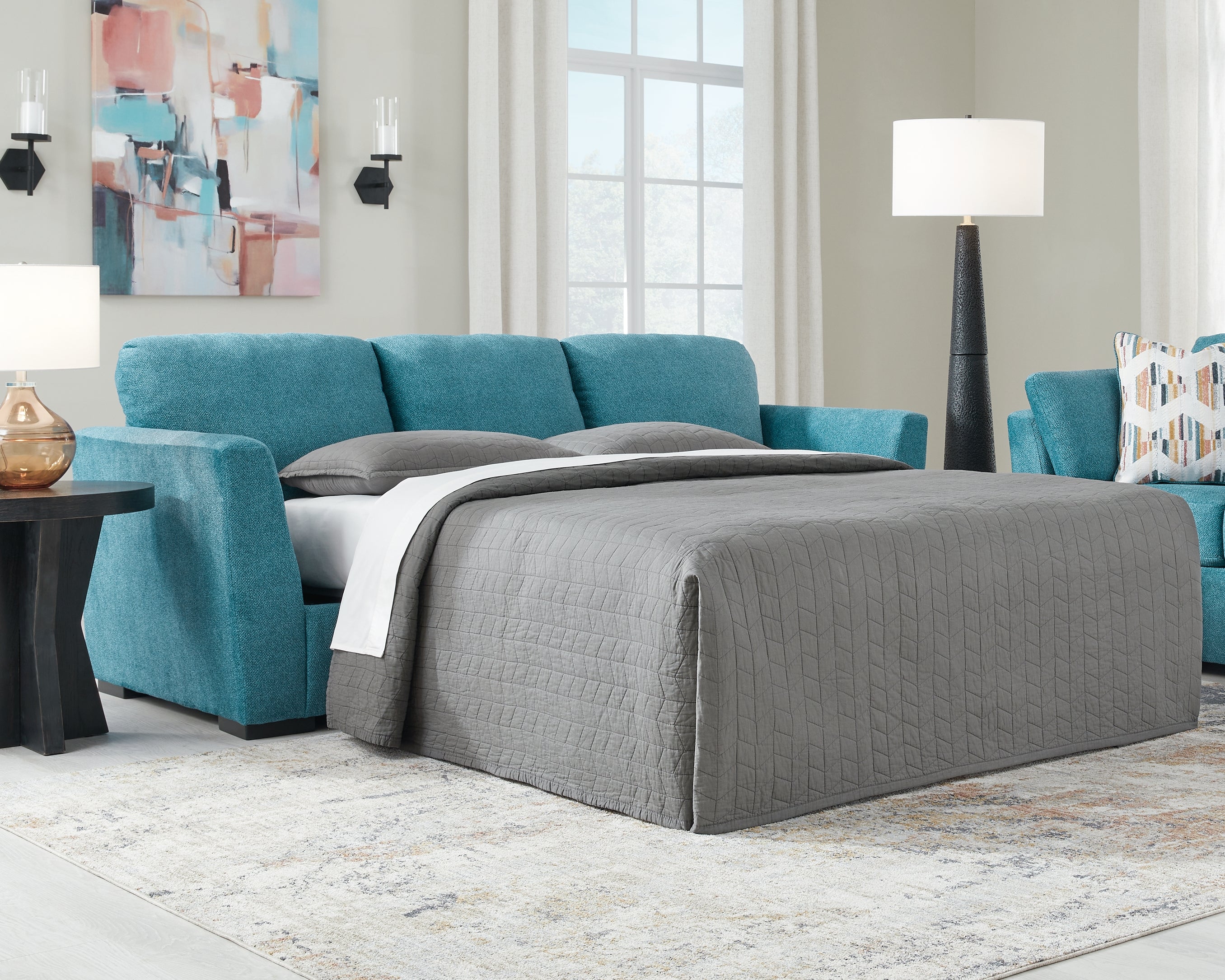 Leasing Furniture - Ashley Furniture - Keerwick Living Room - Queen Sofa Sleeper / Teal - 6750739