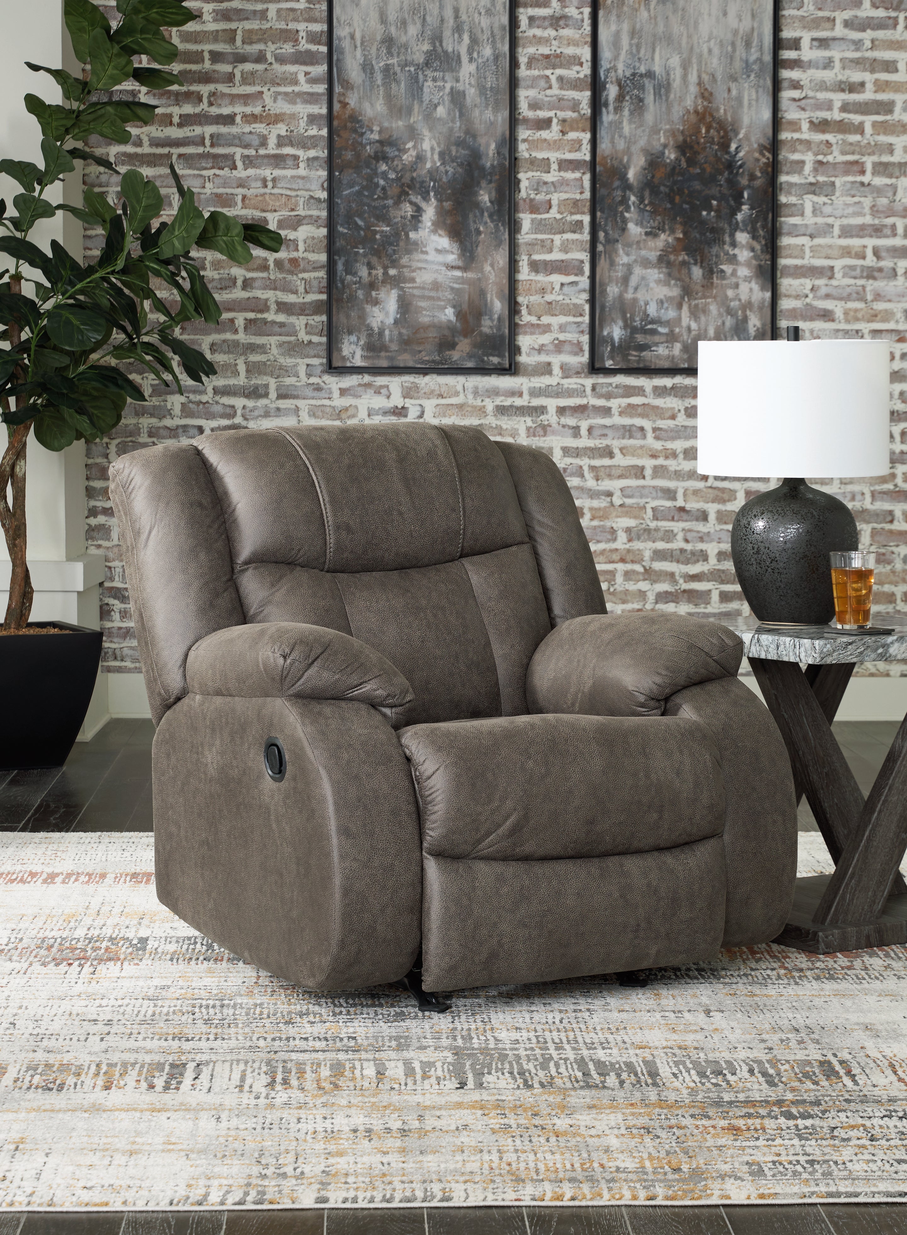 Leasing Furniture - Ashley Furniture - First Base Living Room - Rocker Recliner / Gunmetal - 6880425