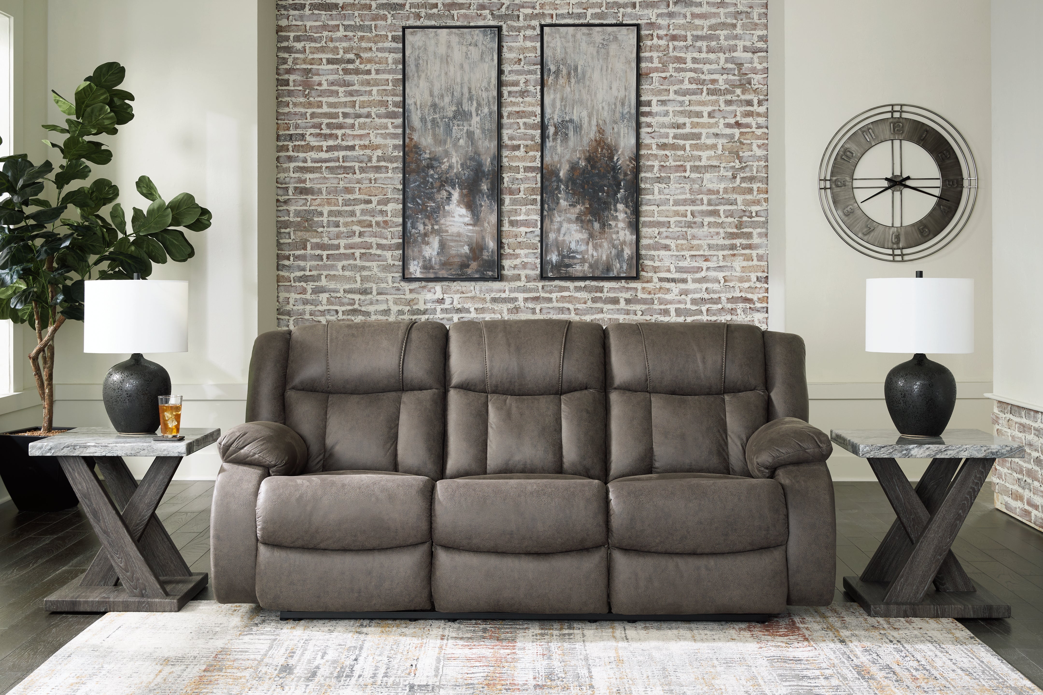 Leasing Furniture - Ashley Furniture - First Base Living Room - Reclining Sofa / Gunmetal - 6880488