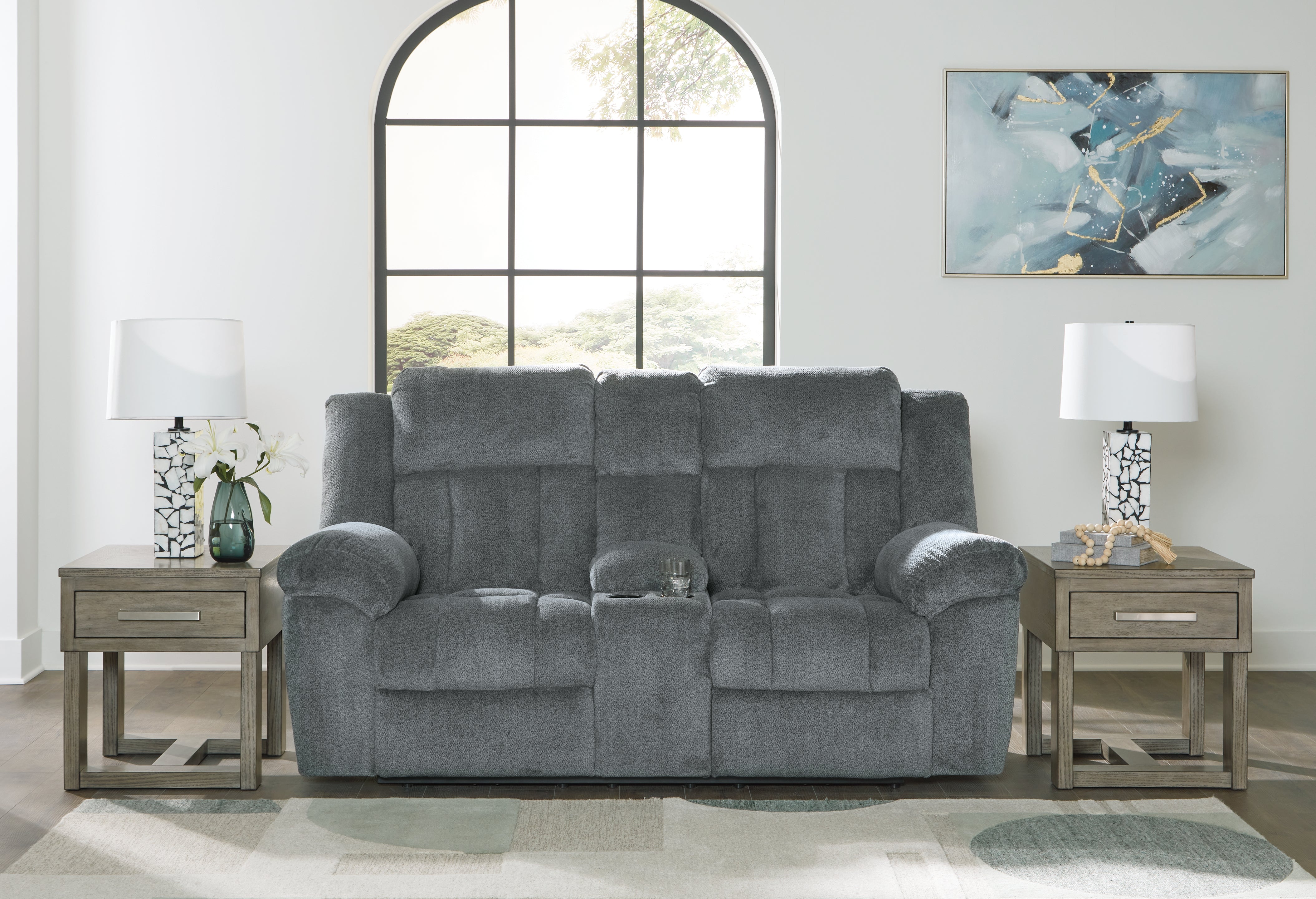 Leasing Furniture - Ashley Furniture - Tip-Off Living Room - PWR REC Loveseat/CON/ADJ HDRST / Slate - 6930418