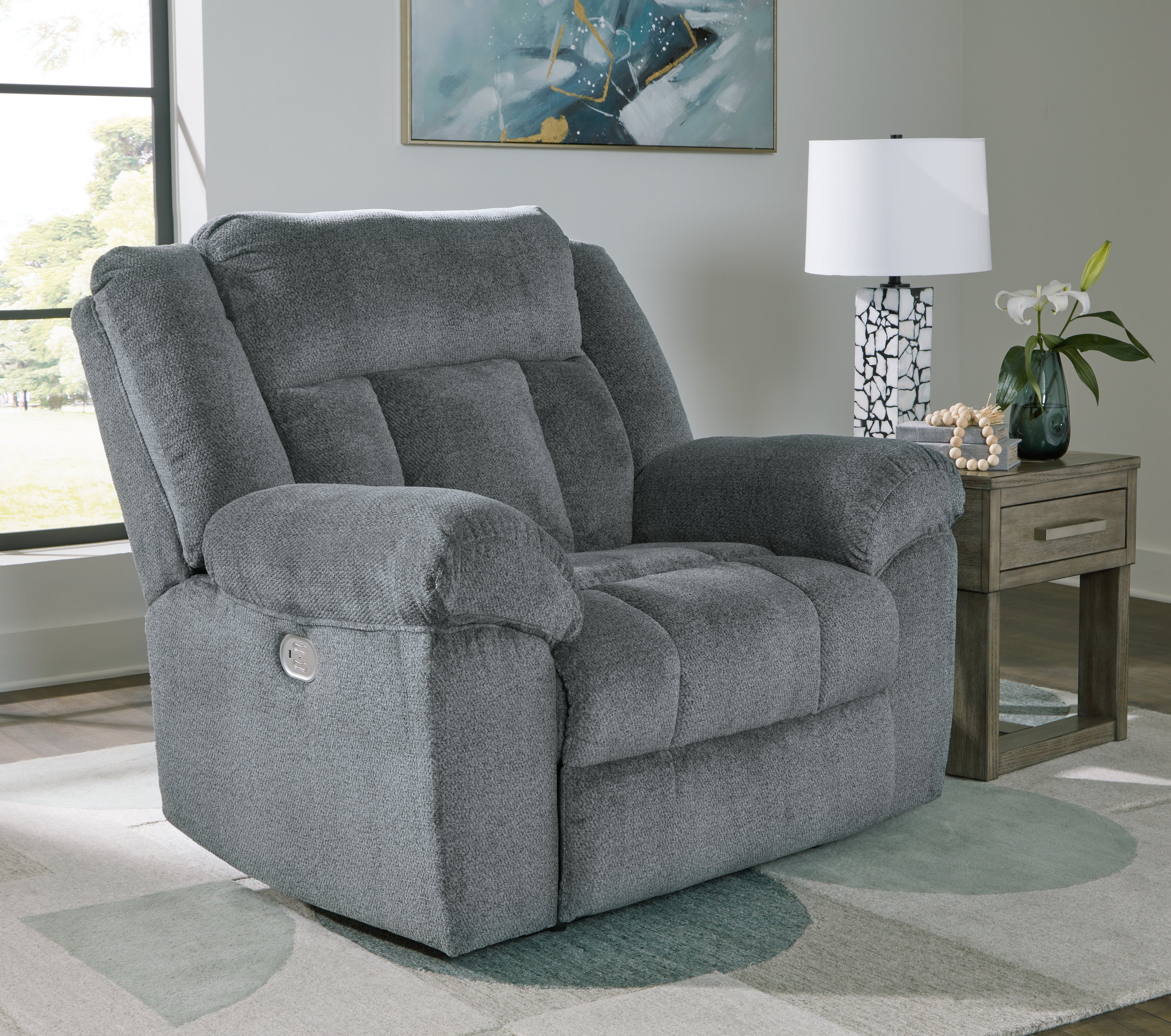 Leasing Furniture - Ashley Furniture - Tip-Off Living Room - PWR Recliner/ADJ Headrest / Slate - 6930482