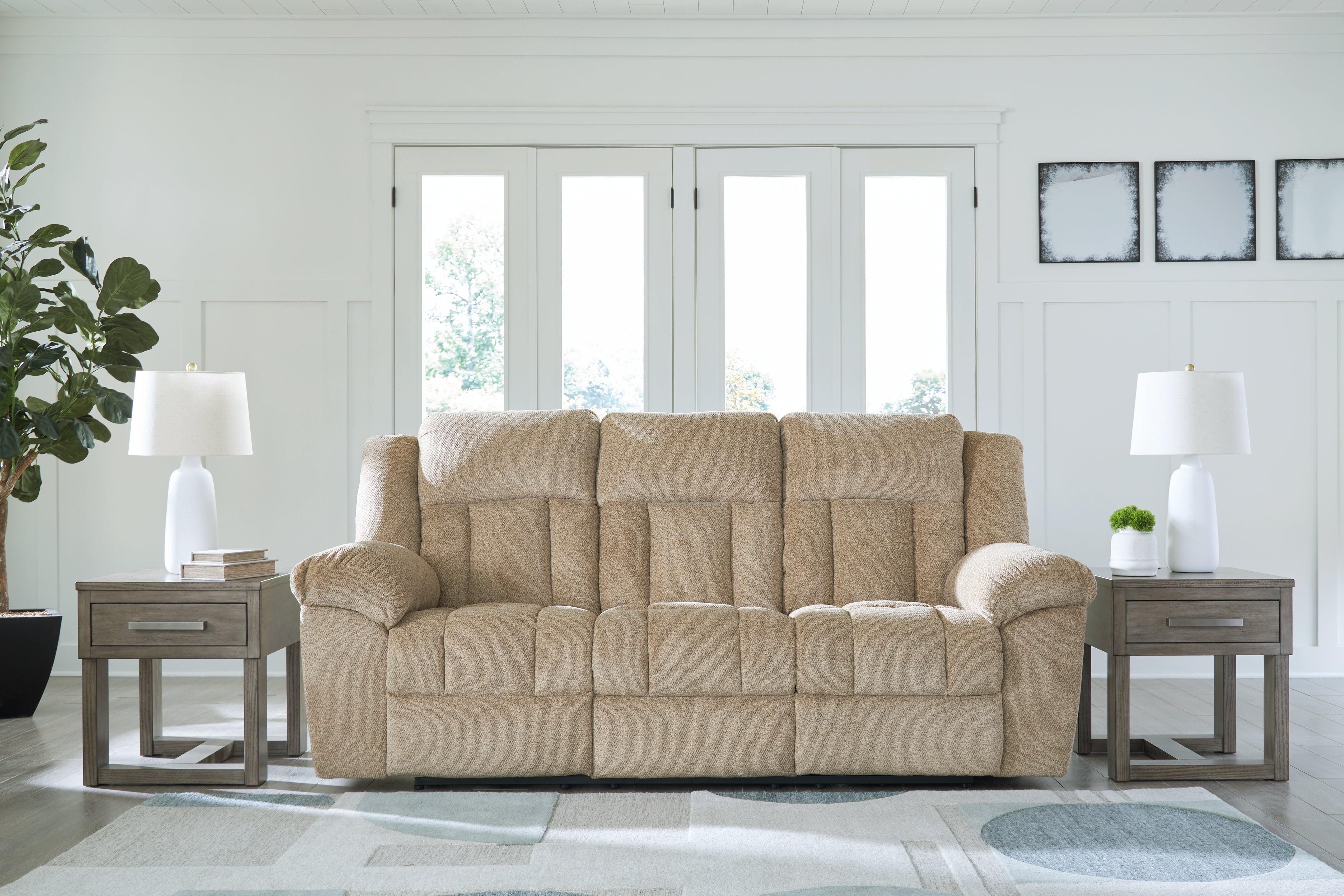 Leasing Furniture - Ashley Furniture - Tip-Off Living Room - PWR REC Sofa with ADJ Headrest / Wheat - 6930515