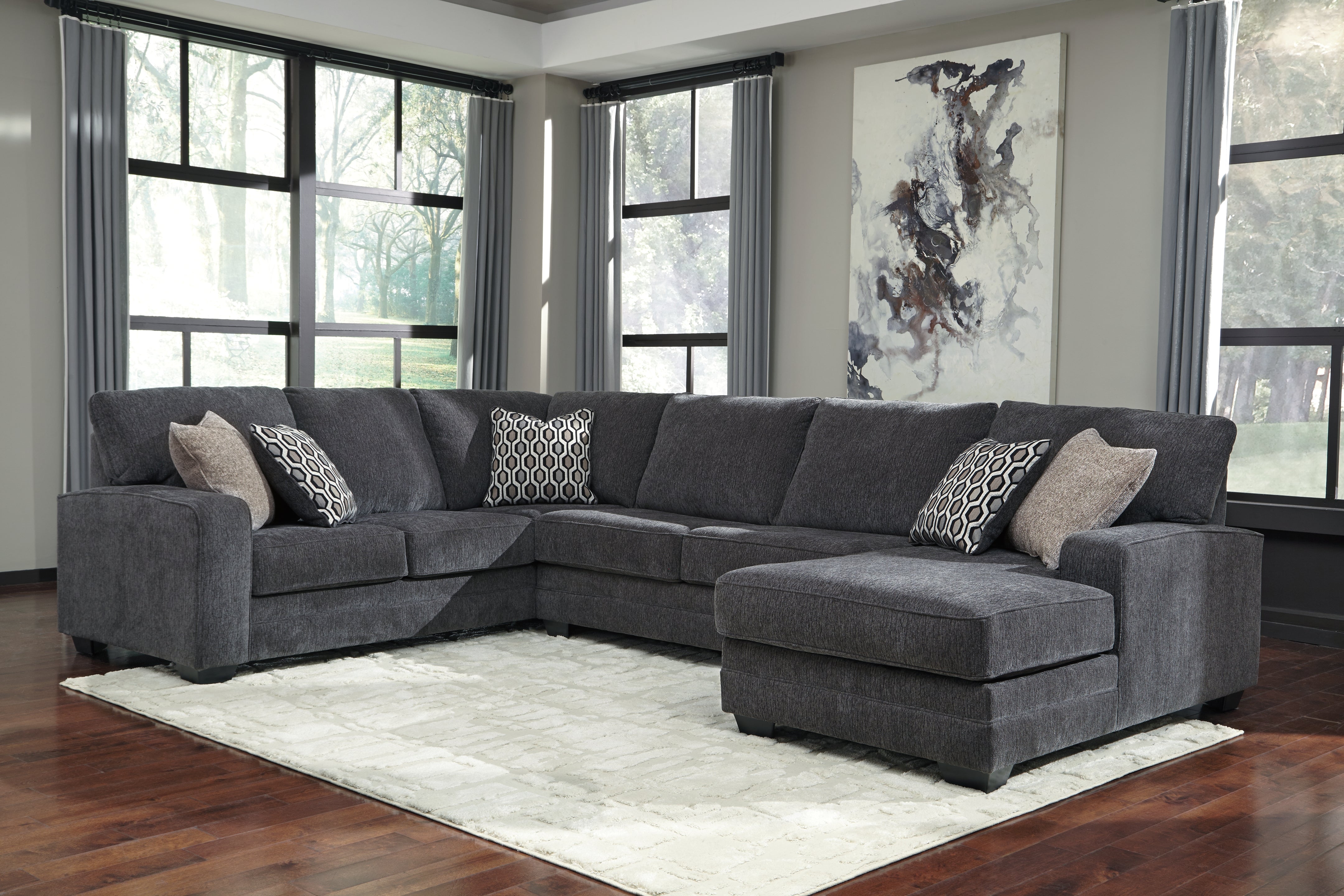 Leasing Furniture - Ashley Furniture - Tracling Sectional - LAF 3-Piece Sectional with Chaise / Slate - 72600S2