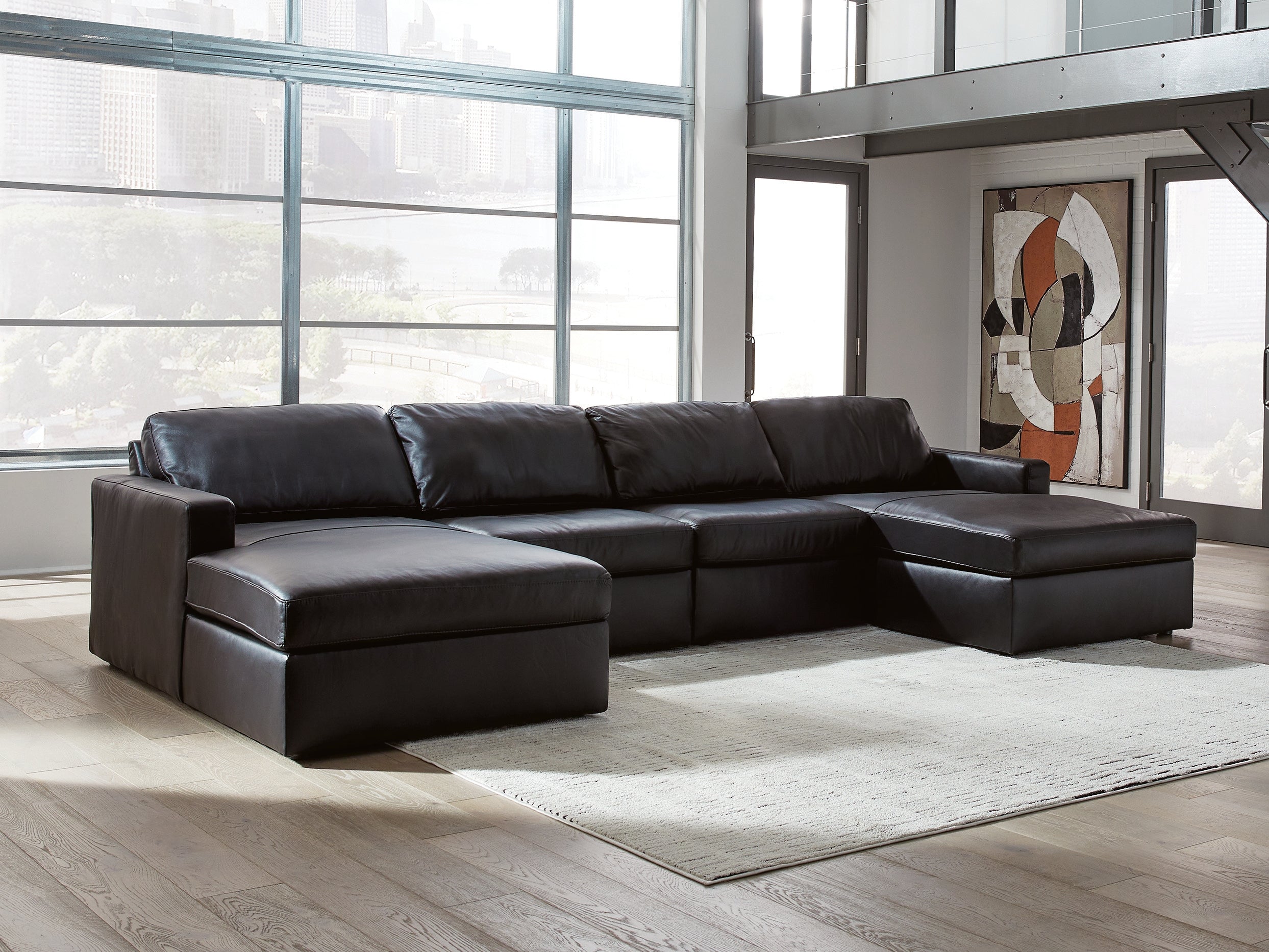 Leasing Furniture - Ashley Furniture - ModMax II Sectional - RAF 4-Piece Double Chaise Sectional / Black - 74305S19