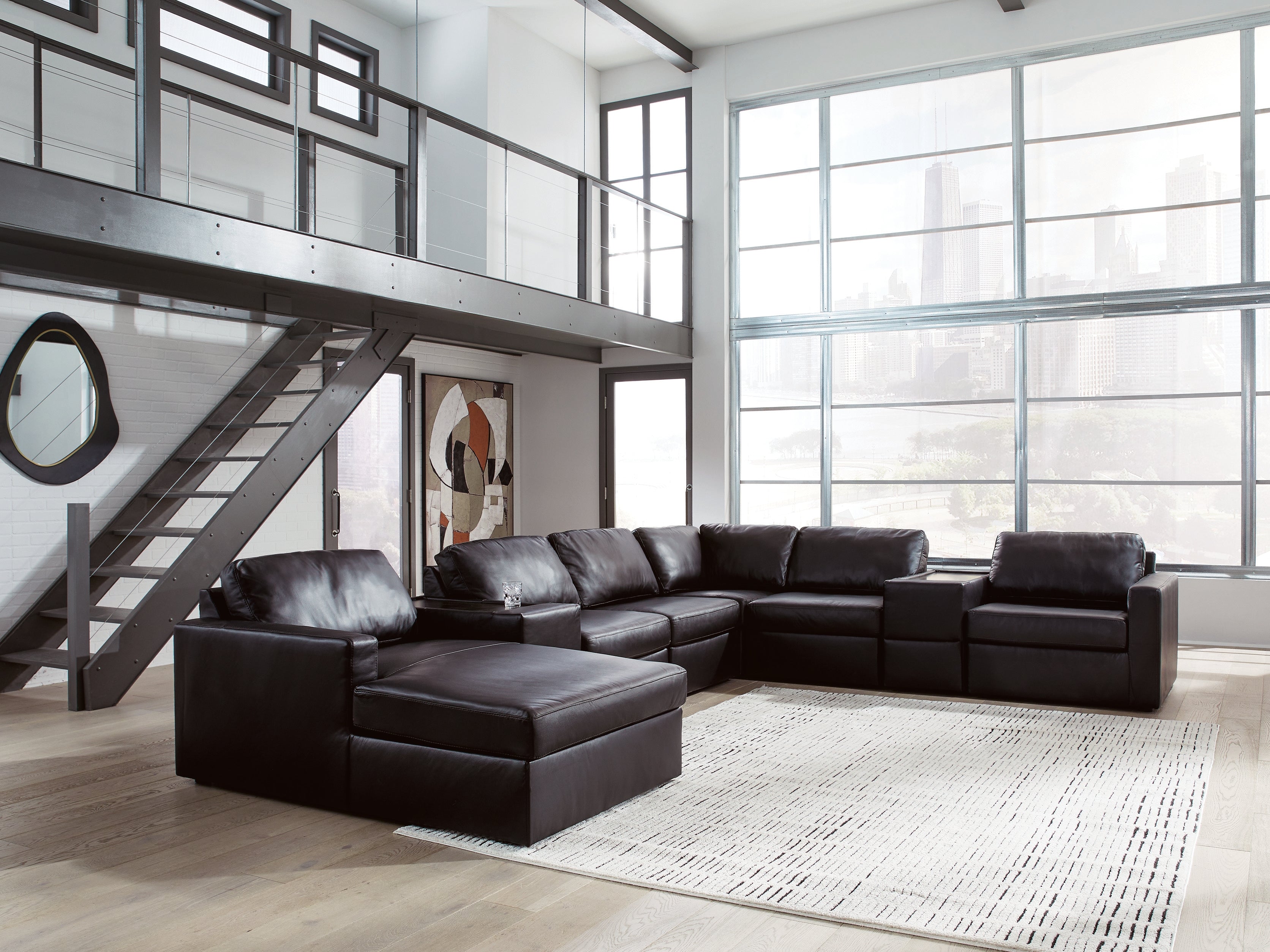 Leasing Furniture - Ashley Furniture - ModMax II Sectional - RAF 8-Piece Sectional with Chaise and Storage Consoles / Black - 74305S43