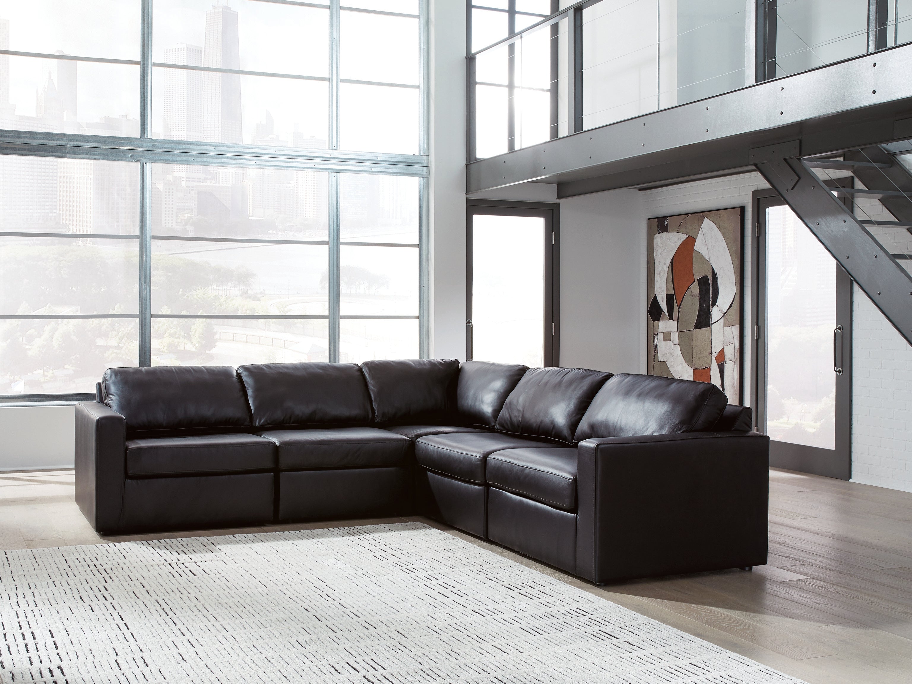 Leasing Furniture - Ashley Furniture - ModMax II Sectional - RAF 5-Piece Sectional / Black - 74305S6