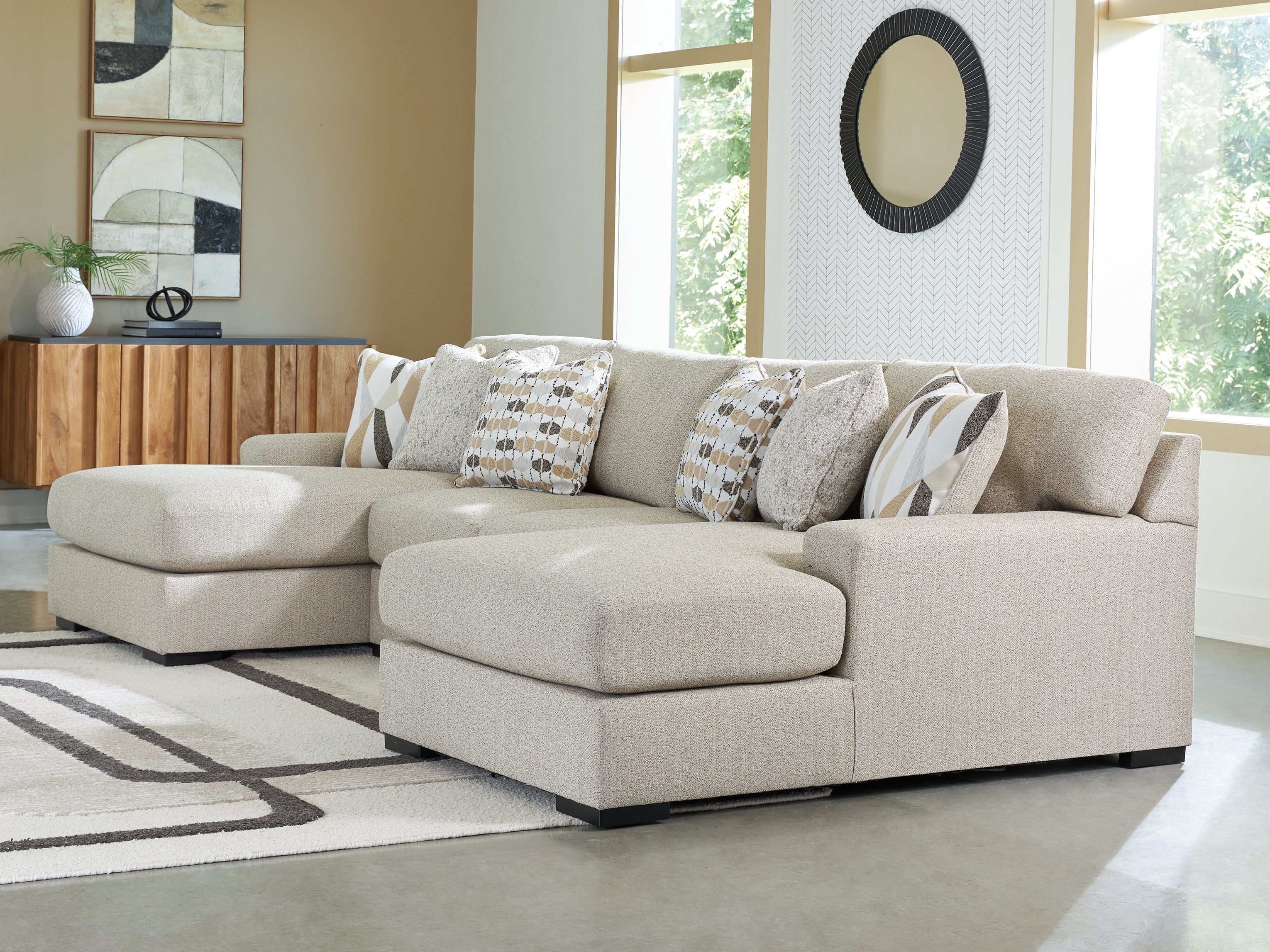 Leasing Furniture - Ashley Furniture - Laurelgrove Sectional - RAF 3-Piece Double Chaise Sectional / Pebble - 75105S7