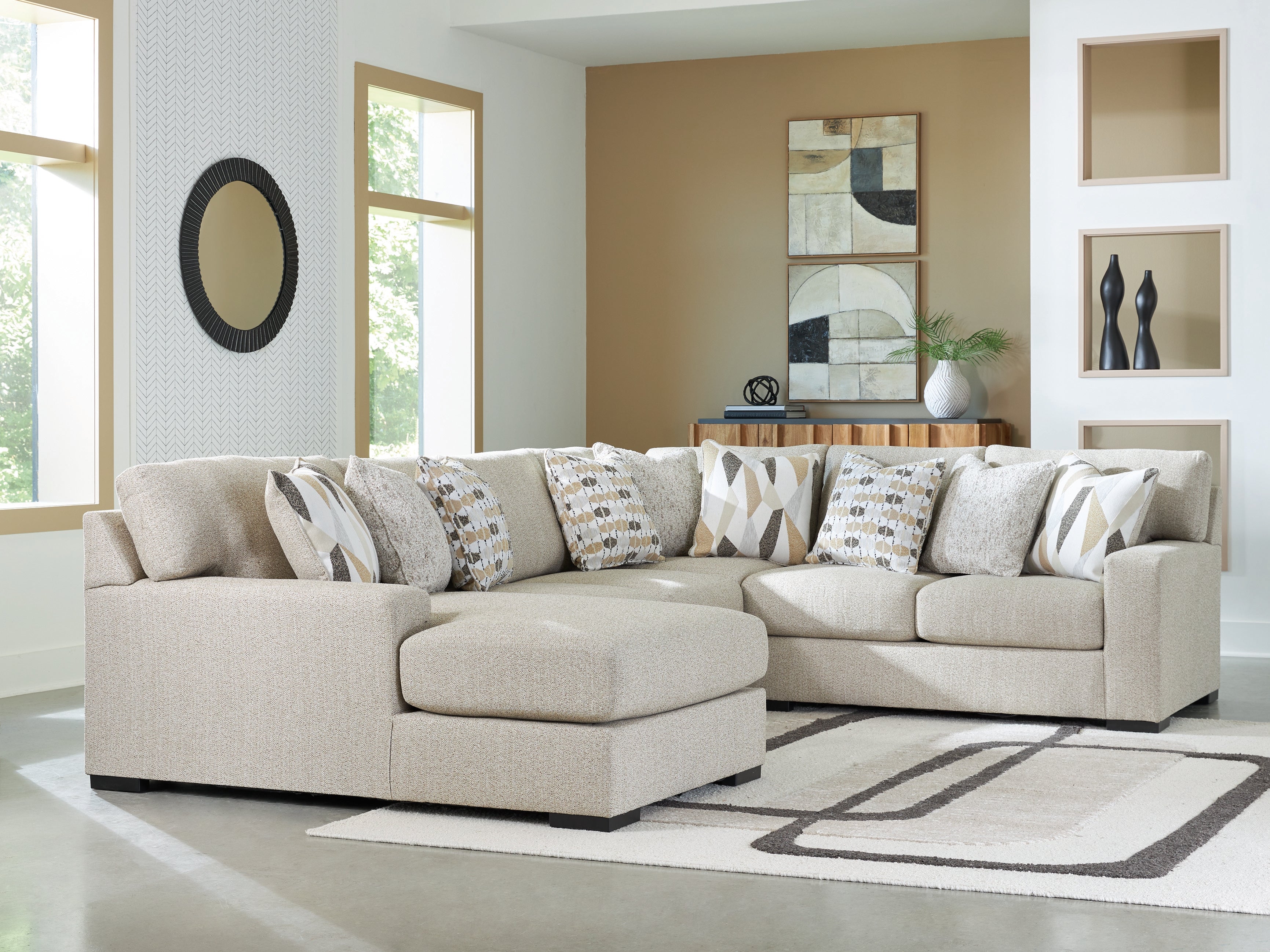 Leasing Furniture - Ashley Furniture - Laurelgrove Sectional - RAF 4-Piece Sectional with Chaise / Pebble - 75105S1