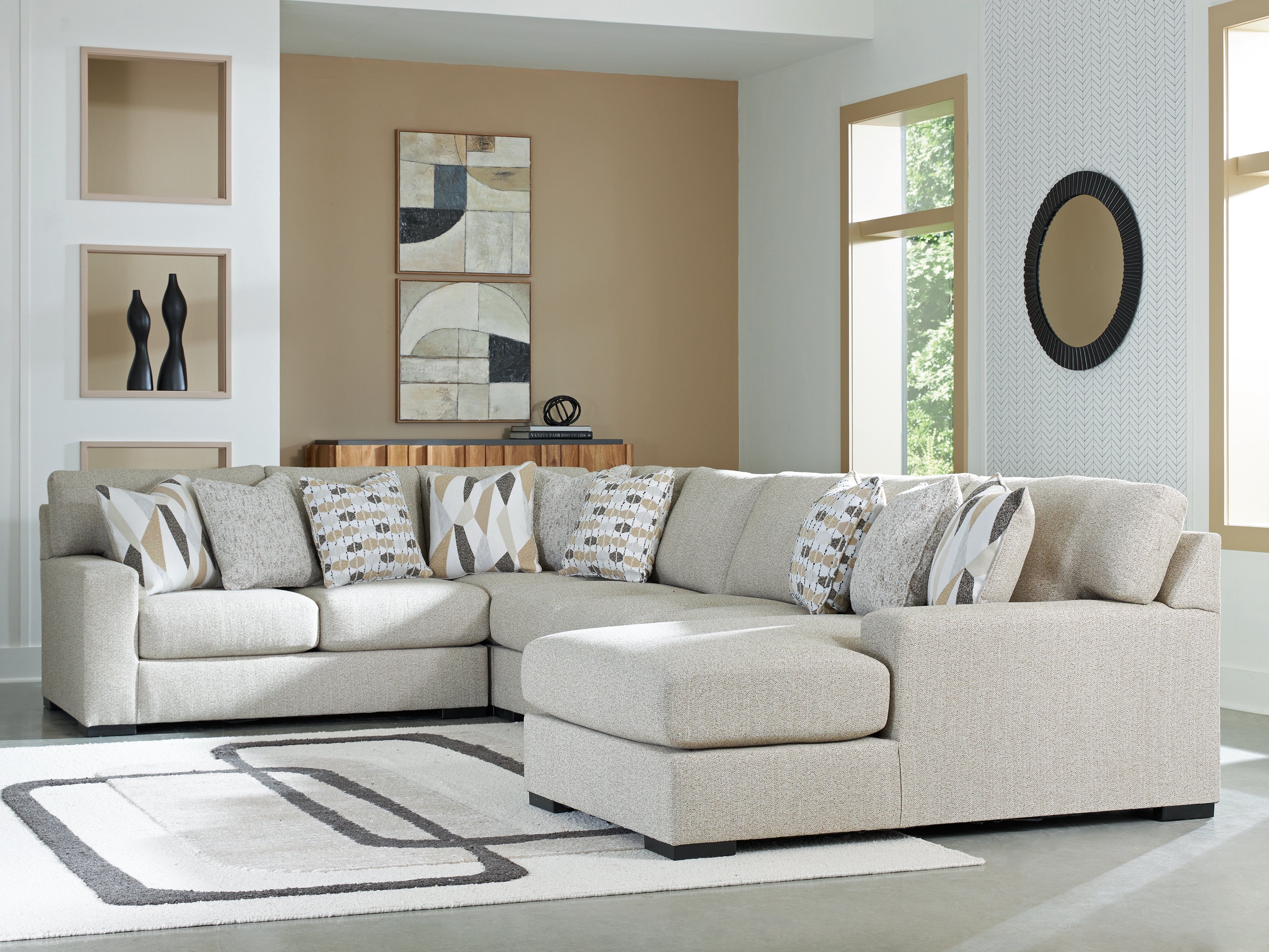 Leasing Furniture - Ashley Furniture - Laurelgrove Sectional - RAF 5-Piece Sectional with Chaise / Pebble - 75105S12