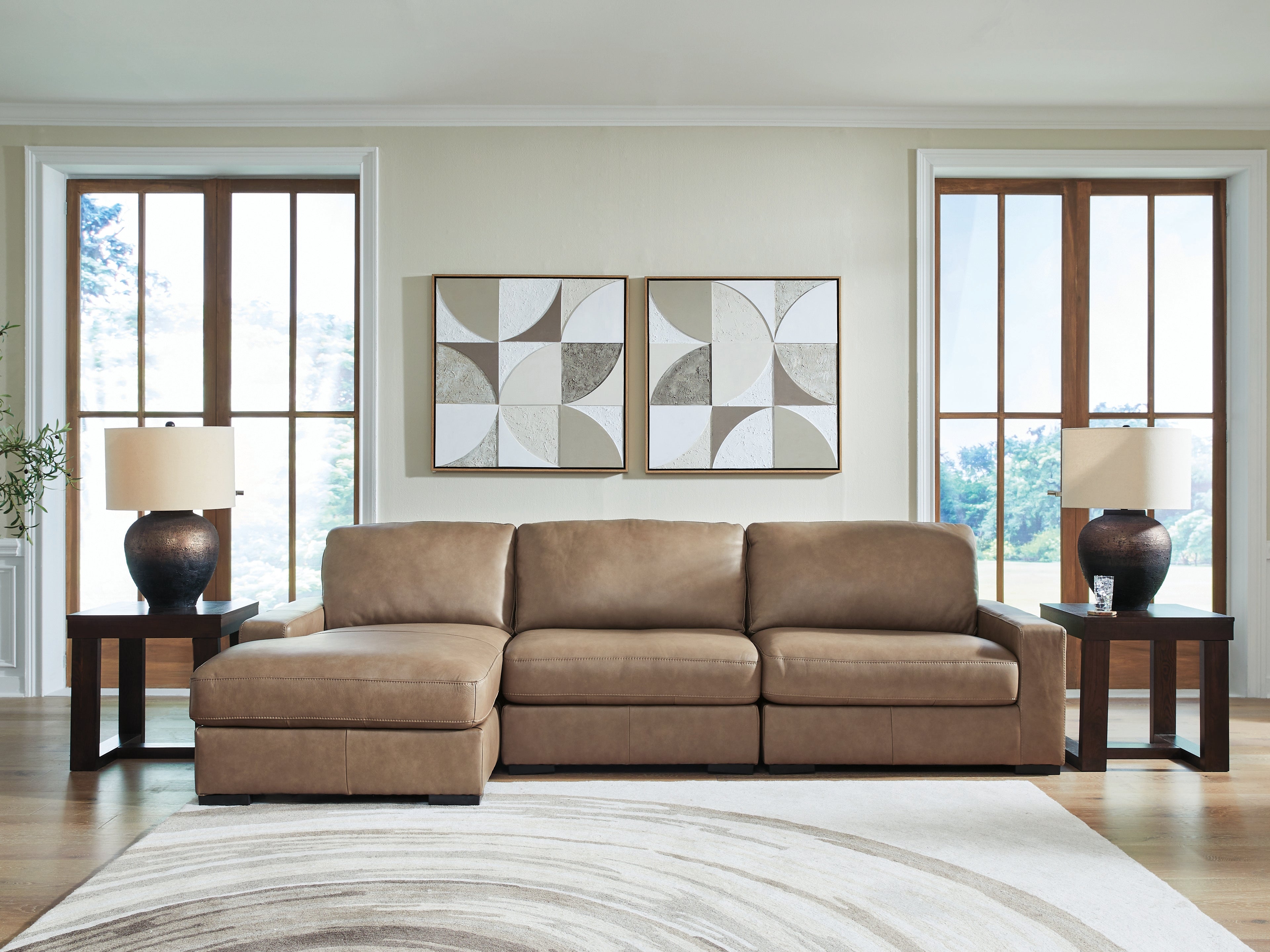 Leasing Furniture - Ashley Furniture - Veronella Sectional - RAF 3-Piece Sectional with Chaise / Sahara - 76106S5