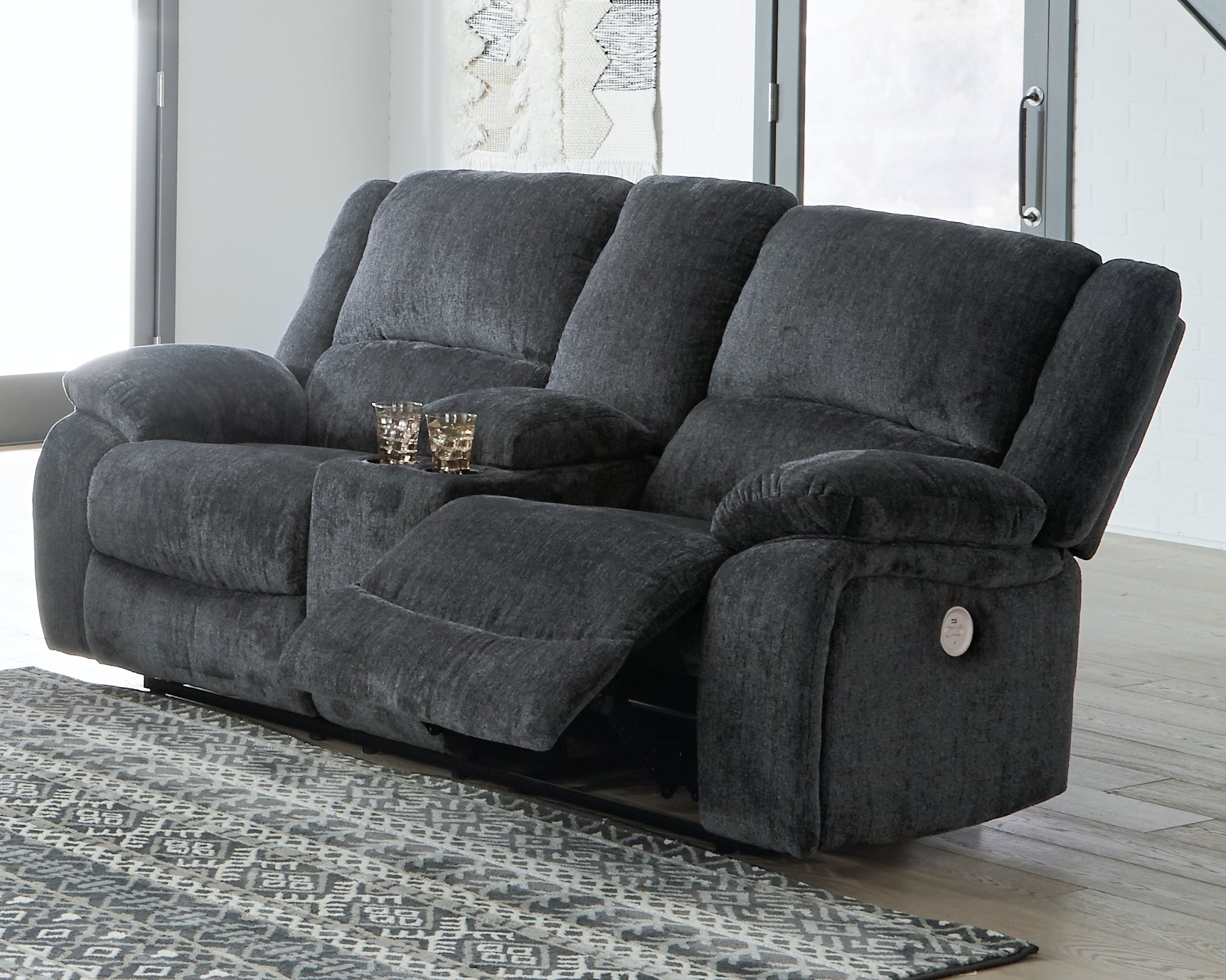 Leasing Furniture - Ashley Furniture - Draycoll Living Room - DBL REC PWR Loveseat w/Console / Slate - 7650496