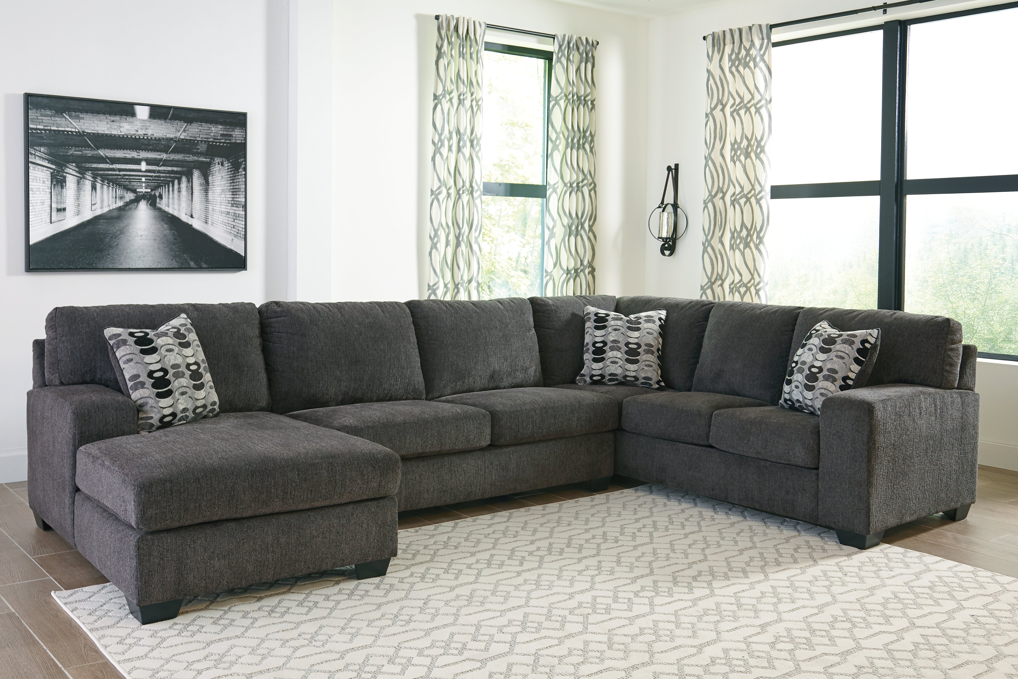 Leasing Furniture - Ashley Furniture - Ballinasloe Sectional - RAF 3-Piece Sectional with Chaise / Smoke - 80703S1