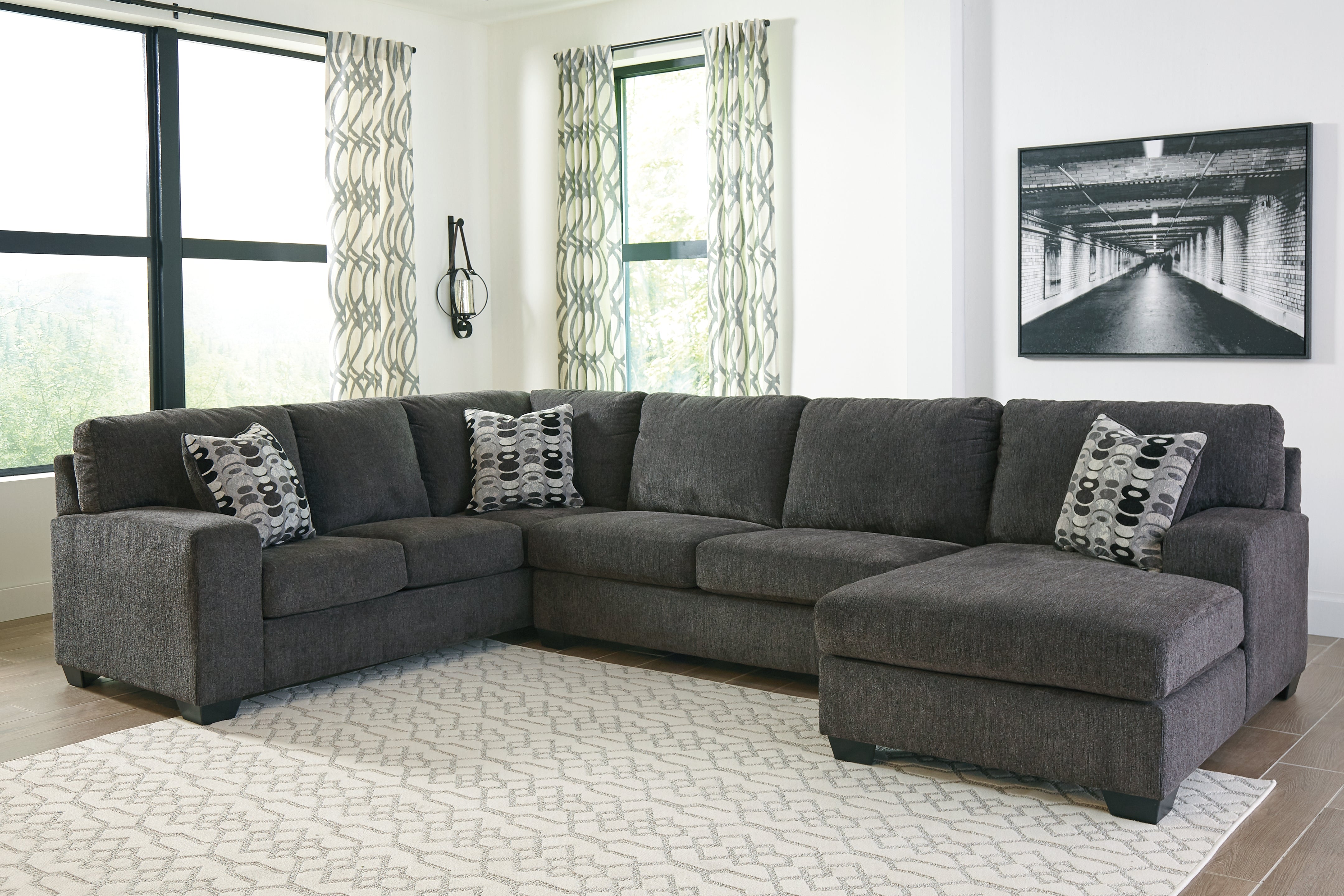 Leasing Furniture - Ashley Furniture - Ballinasloe Sectional - LAF 3-Piece Sectional with Chaise / Smoke - 80703S2