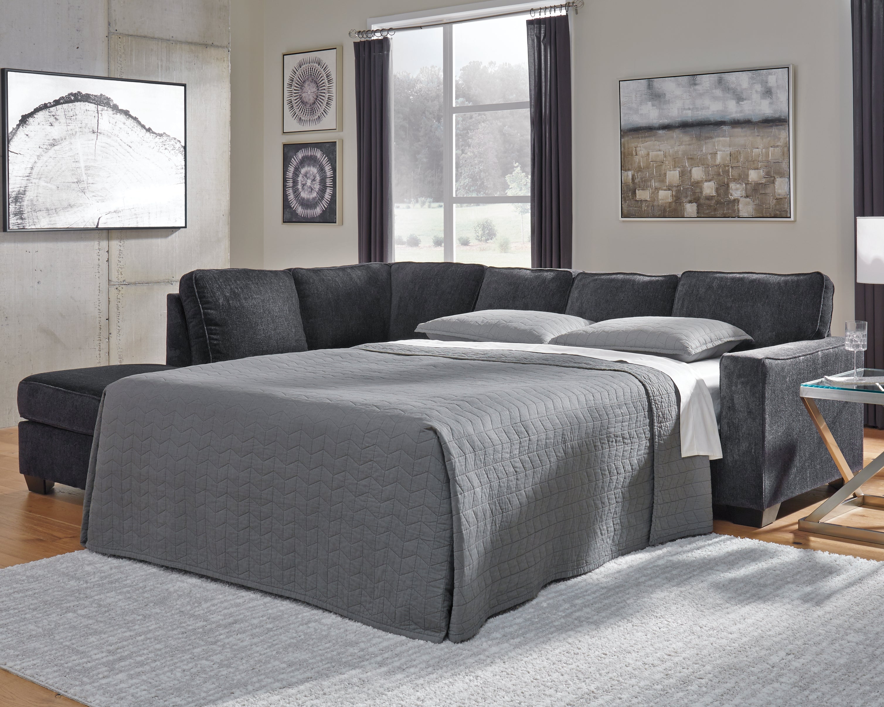 Leasing Furniture - Ashley Furniture - Altari Sectional - RAF 2-Piece Sleeper Sectional with Chaise / Slate - 87213S4