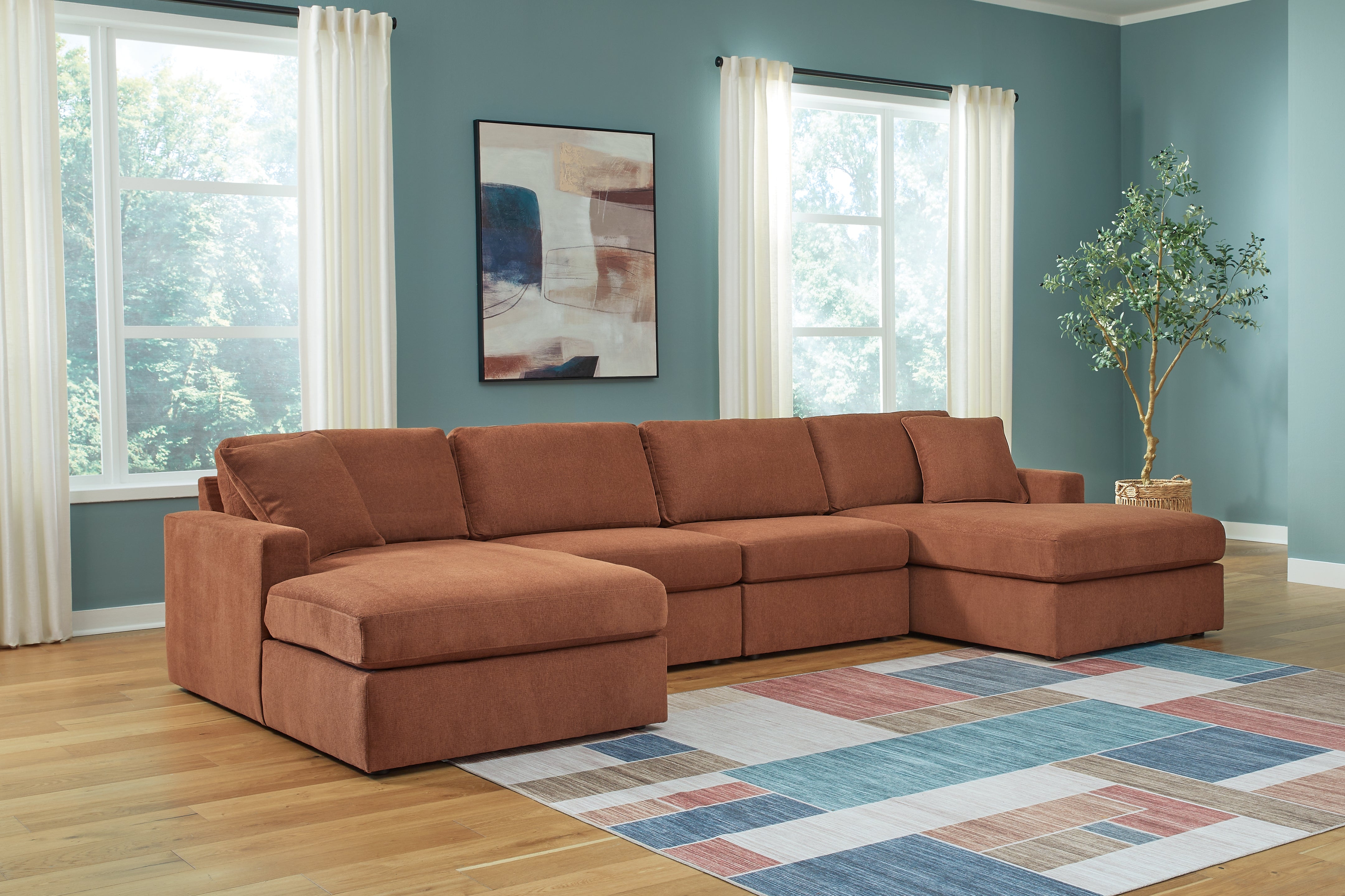 Leasing Furniture - Ashley Furniture - Modmax Sectional - RAF 4-Piece Sectional with Chaise / Spice - 92102S19