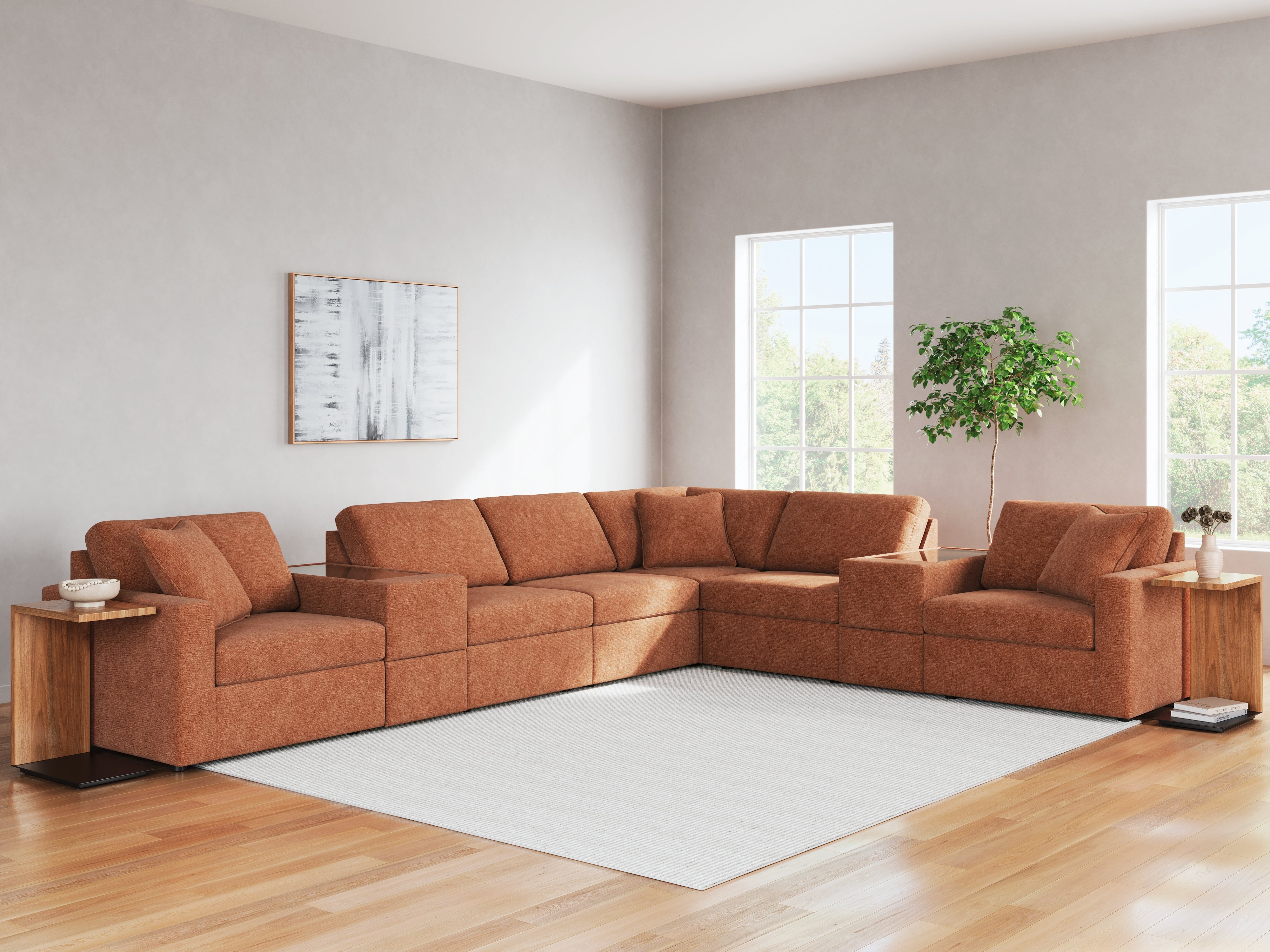 Leasing Furniture - Ashley Furniture - Modmax Sectional - RAF 8-Piece Sectional / Spice - 92102S11