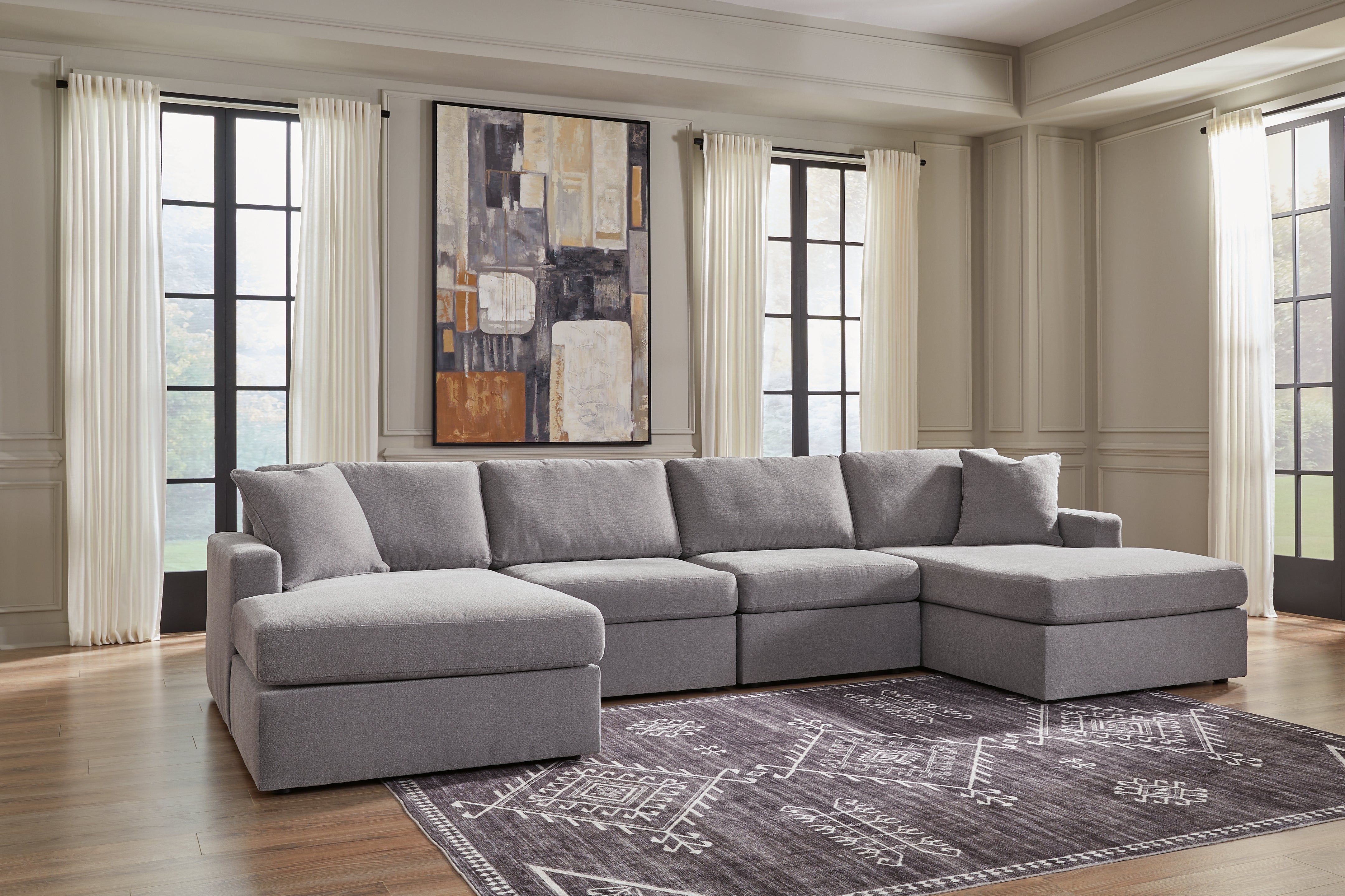 Leasing Furniture - Ashley Furniture - Modmax Sectional - RAF 4-Piece Sectional with Chaise / Granite - 92104S19