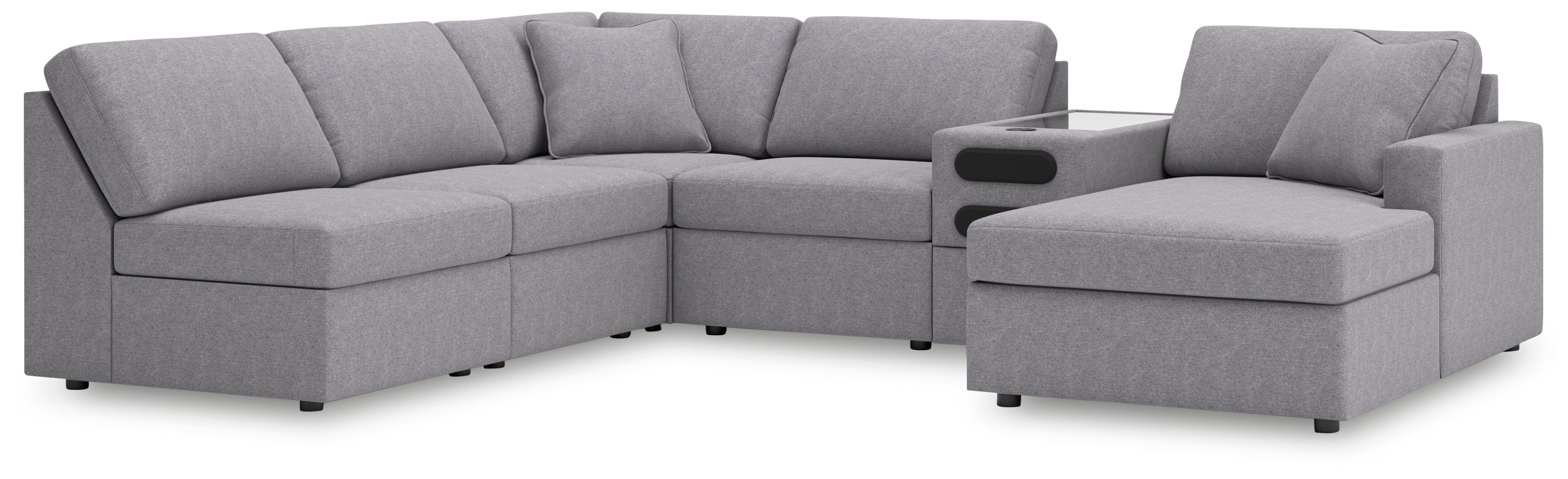Leasing Furniture - Ashley Furniture - Modmax Sectional - 6-Piece Sectional with Chaise and Audio Console / Granite - 92104S25