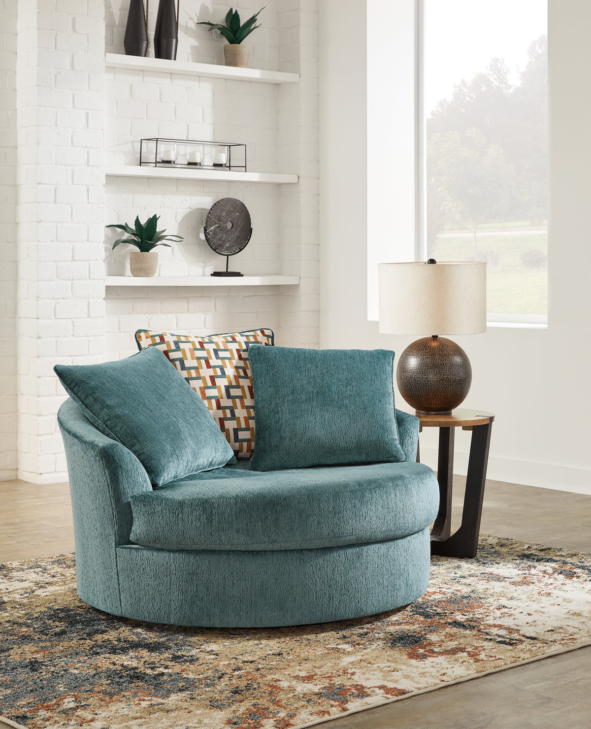 Leasing Furniture - Ashley Furniture - Laylabrook Living Room - Oversized Swivel Accent Chair / Teal - 9220621