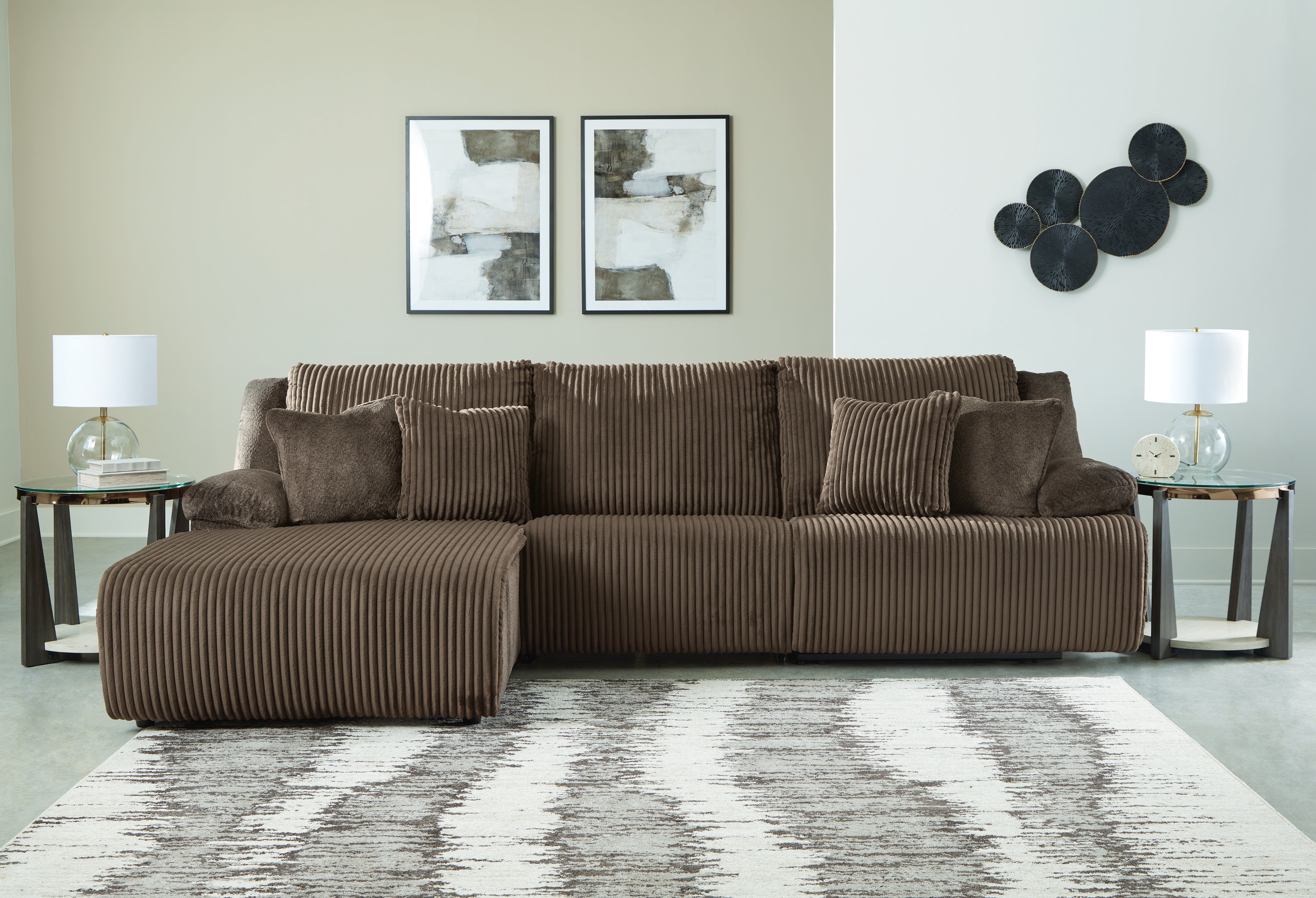 Leasing Furniture - Ashley Furniture - Top Tier Sectional - 3-Piece Sectional Sofa Chaise / Chocolate - 92705S7