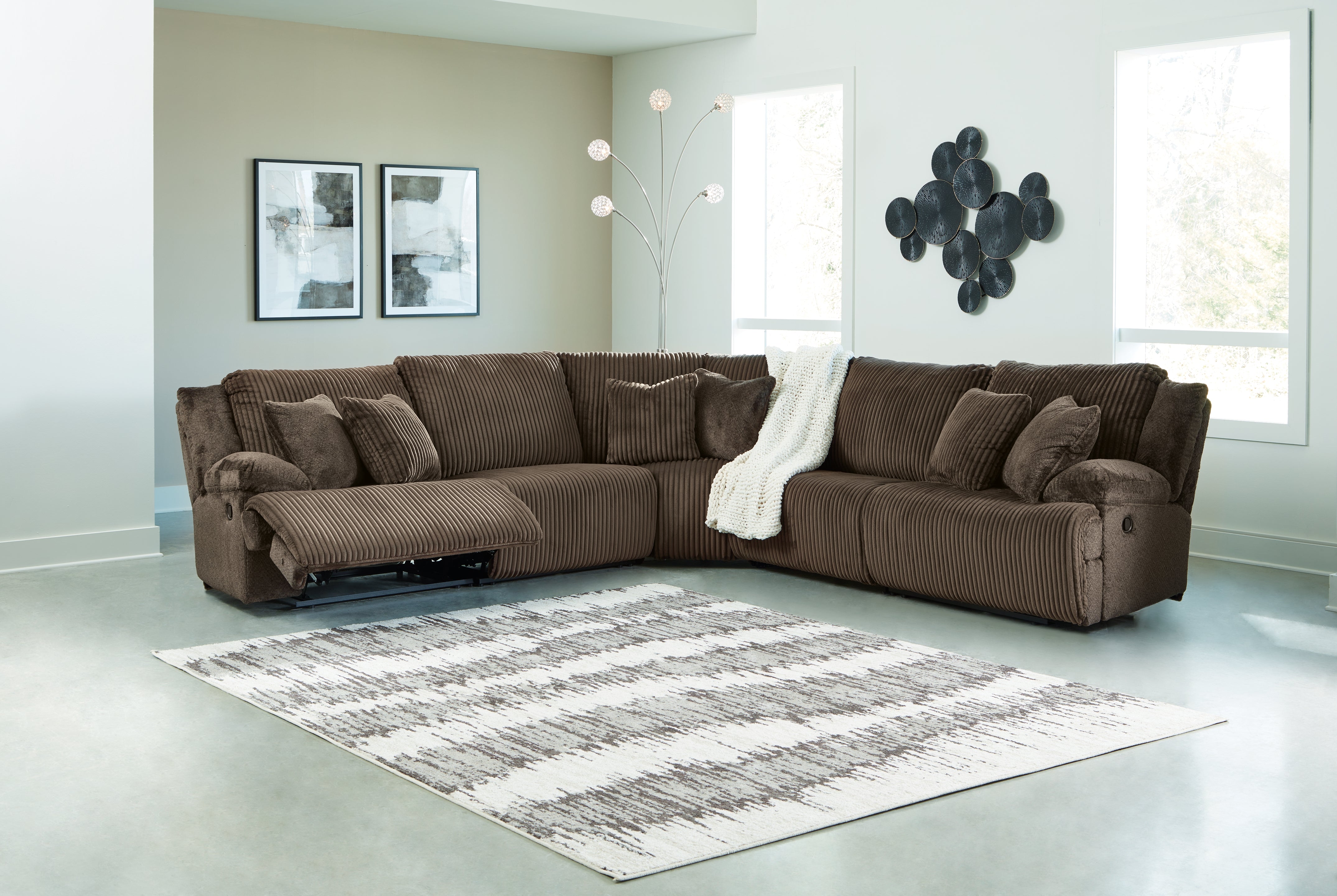 Leasing Furniture - Ashley Furniture - Top Tier Sectional - 5-Piece Reclining Sectional / Chocolate - 92705S3