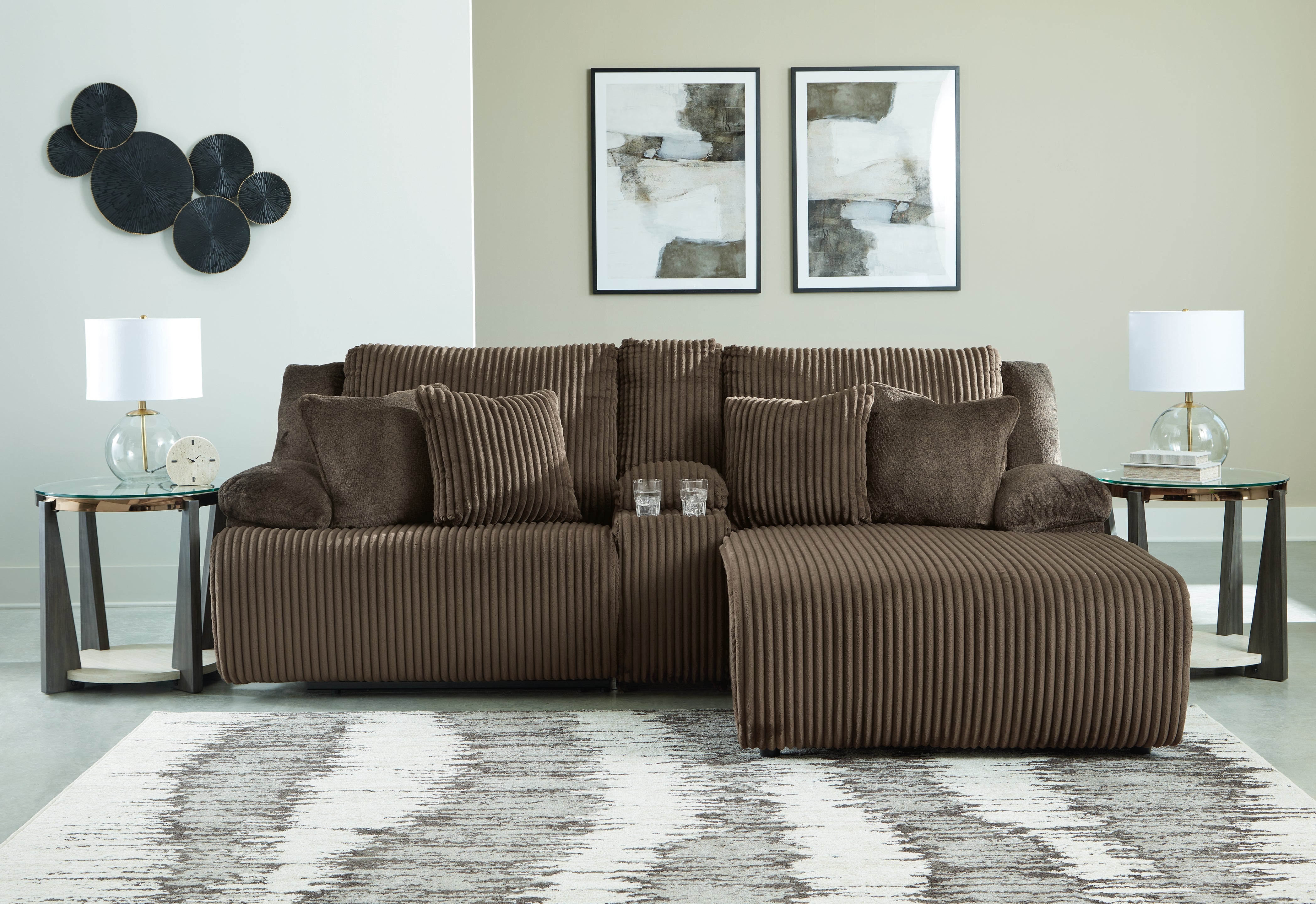 Leasing Furniture - Ashley Furniture - Top Tier Sectional - 3-Piece Reclining Sectional Sofa with Chaise / Chocolate - 92705S4