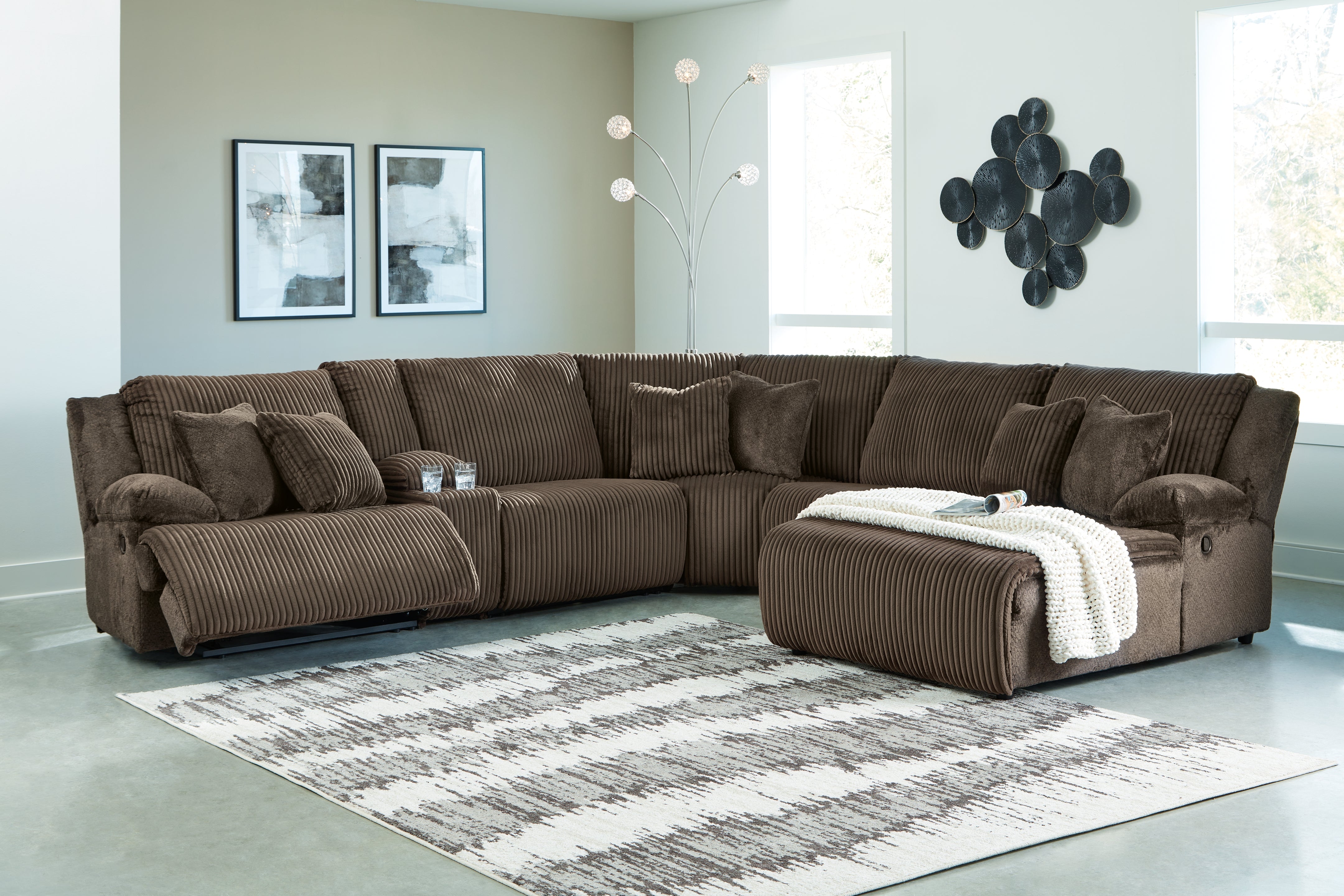 Leasing Furniture - Ashley Furniture - Top Tier Sectional - 6-Piece Reclining Sectional with Chaise / Chocolate - 92705S1