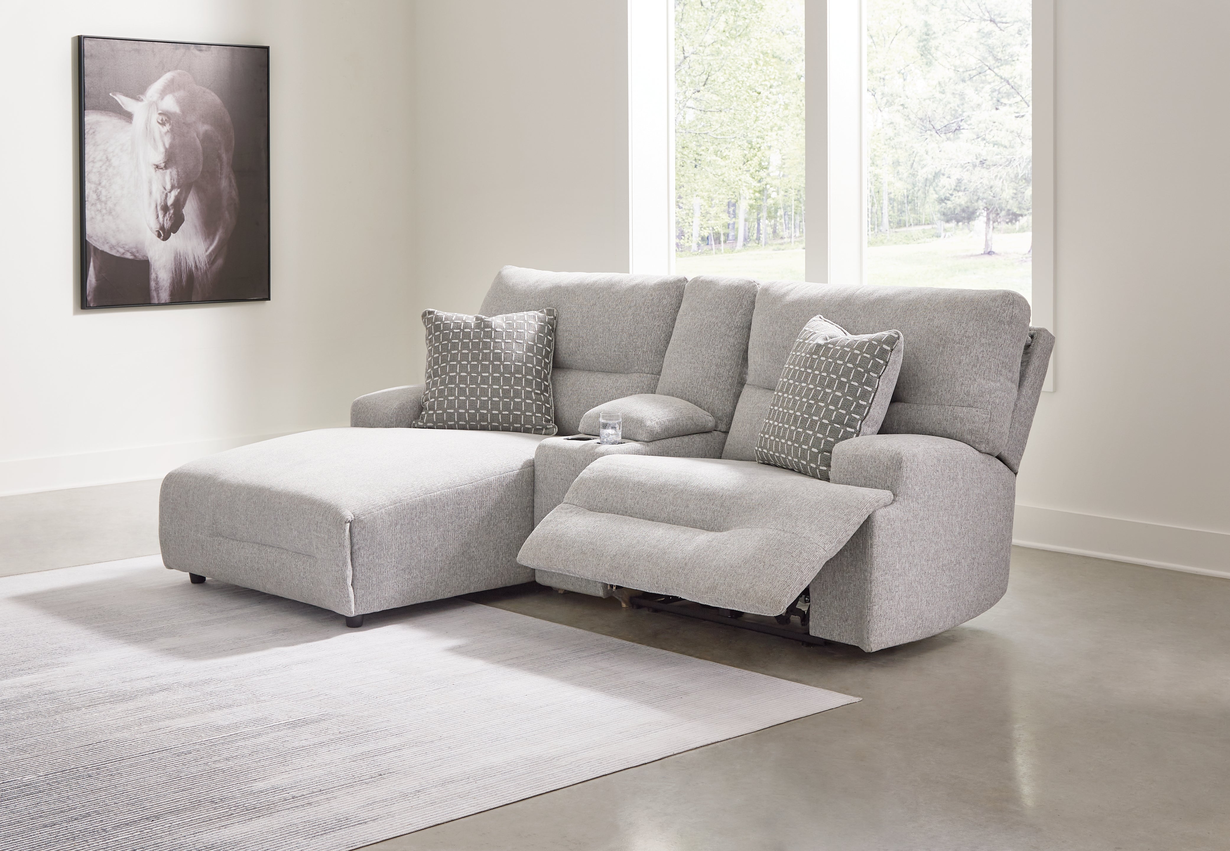 Leasing Furniture - Ashley Furniture - Acklen Place Sectional - 3-Piece Power Reclining Sectional Sofa with Chaise / Pewter - 93605S5