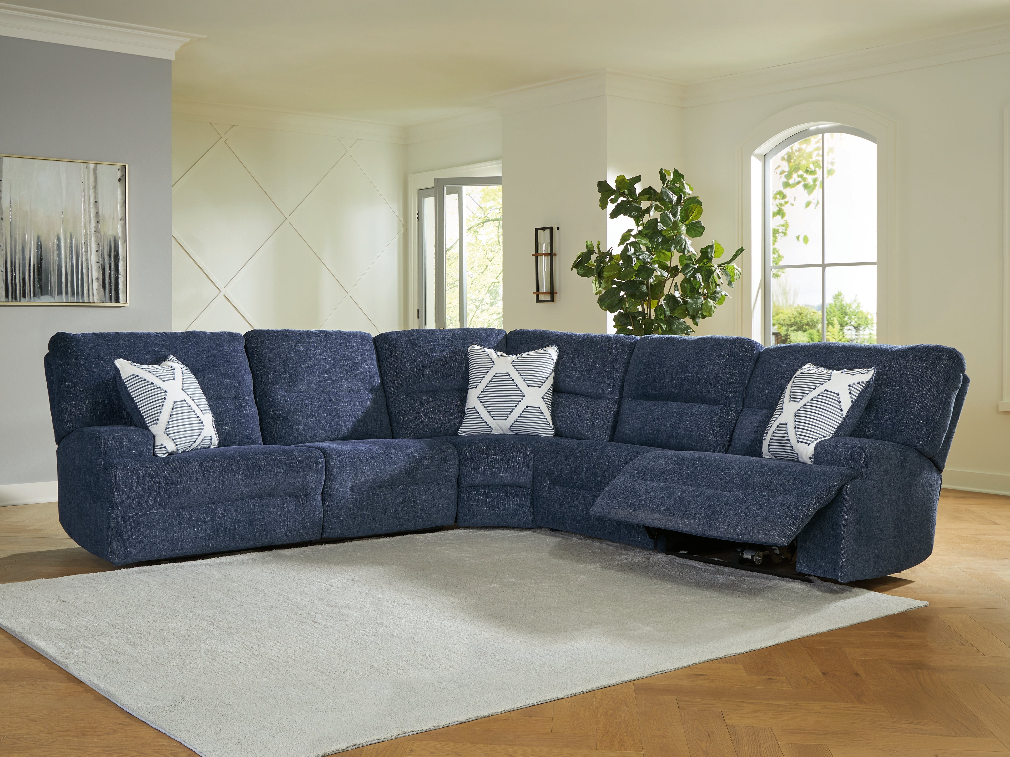 Leasing Furniture - Ashley Furniture - Acklen Place Sectional - 5-Piece Power Reclining Sectional / Navy - 93607S3