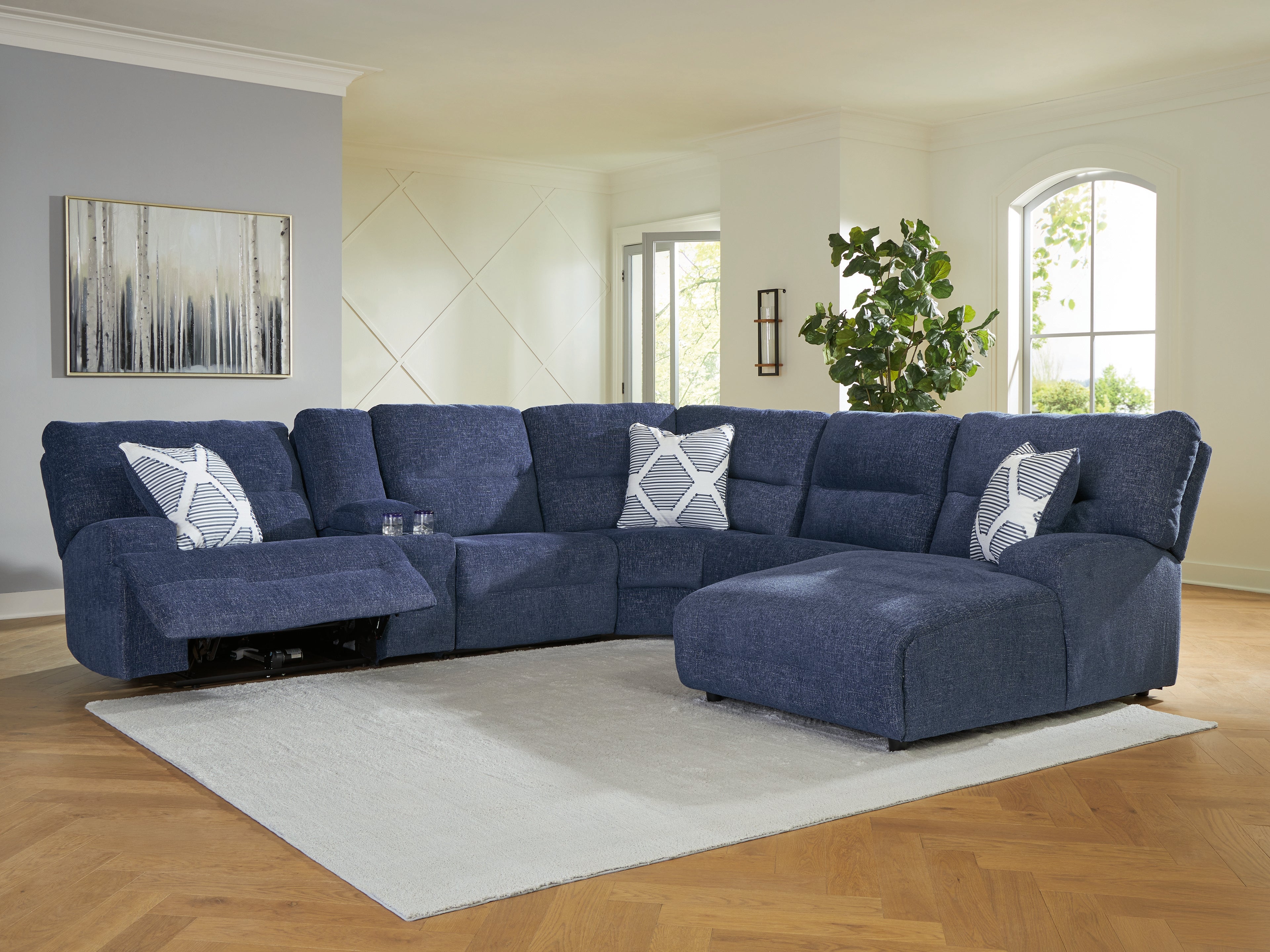Leasing Furniture - Ashley Furniture - Acklen Place Sectional - 6-Piece Power Reclining Sectional with Chaise / Navy - 93607S1