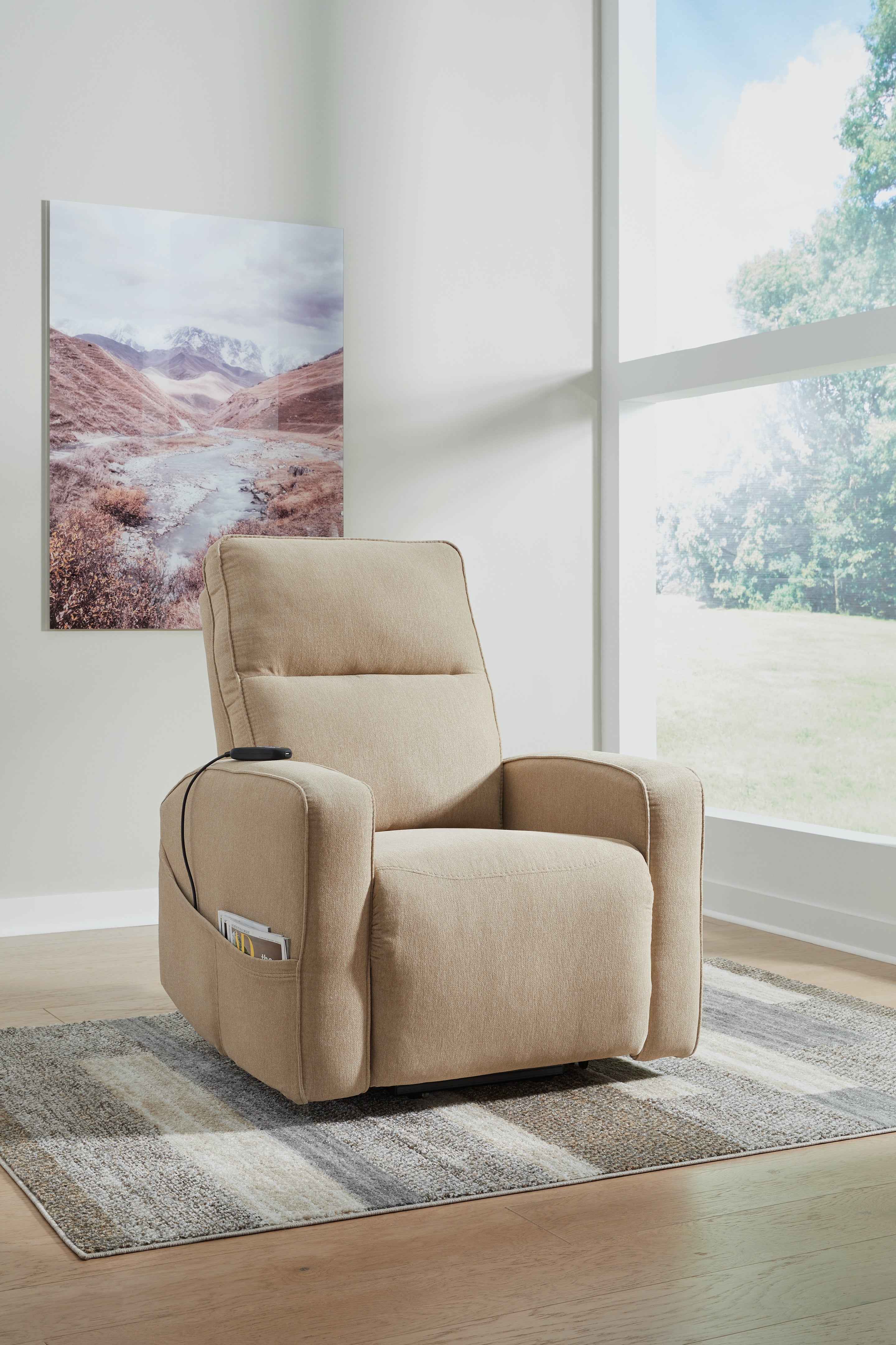 Leasing Furniture - Ashley Furniture - Starganza Living Room - Power Lift Recliner / Taupe - 9370312