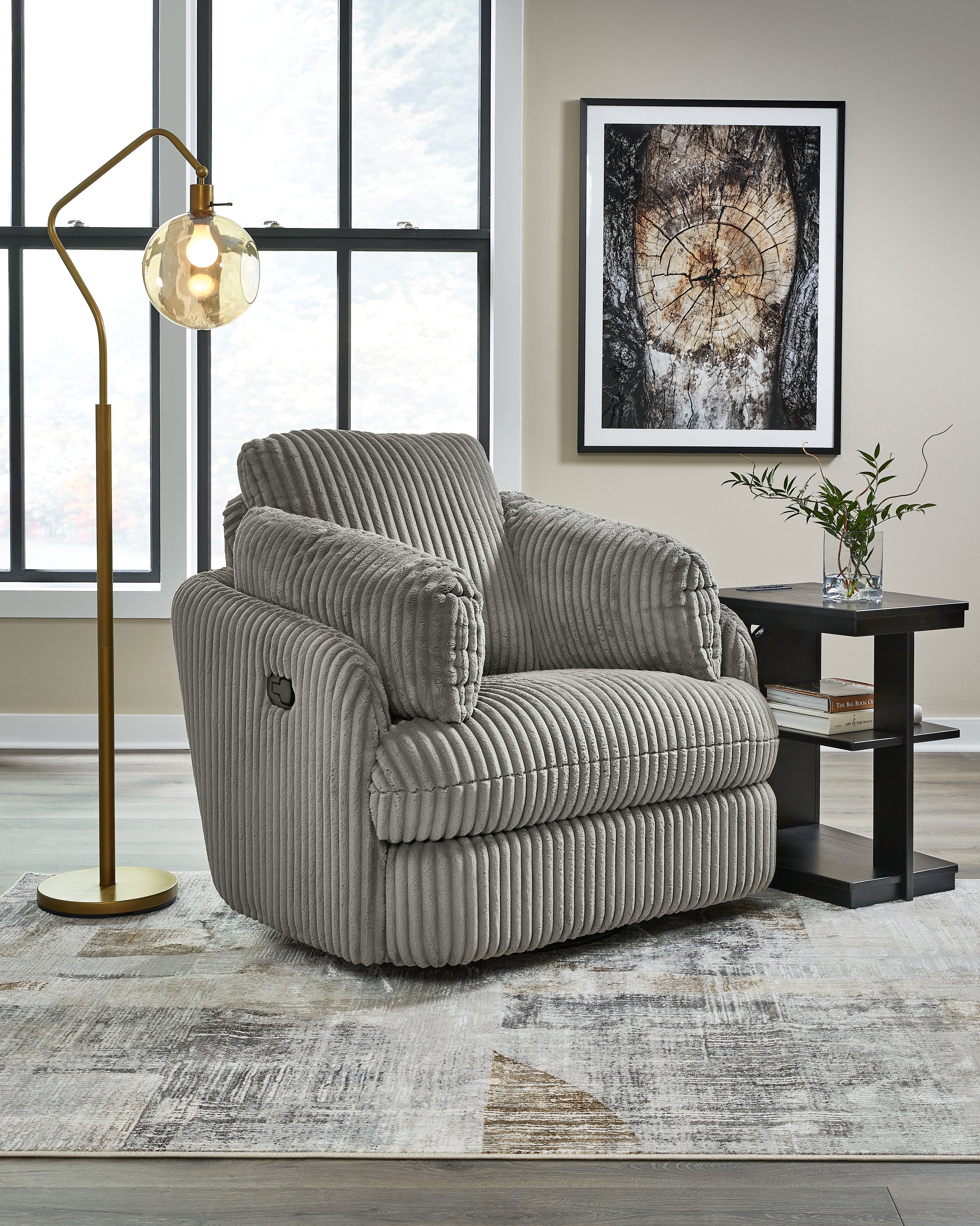 Leasing Furniture - Ashley Furniture - Tie-Breaker Living Room - Swivel Glider Recliner / Fog - 9490361