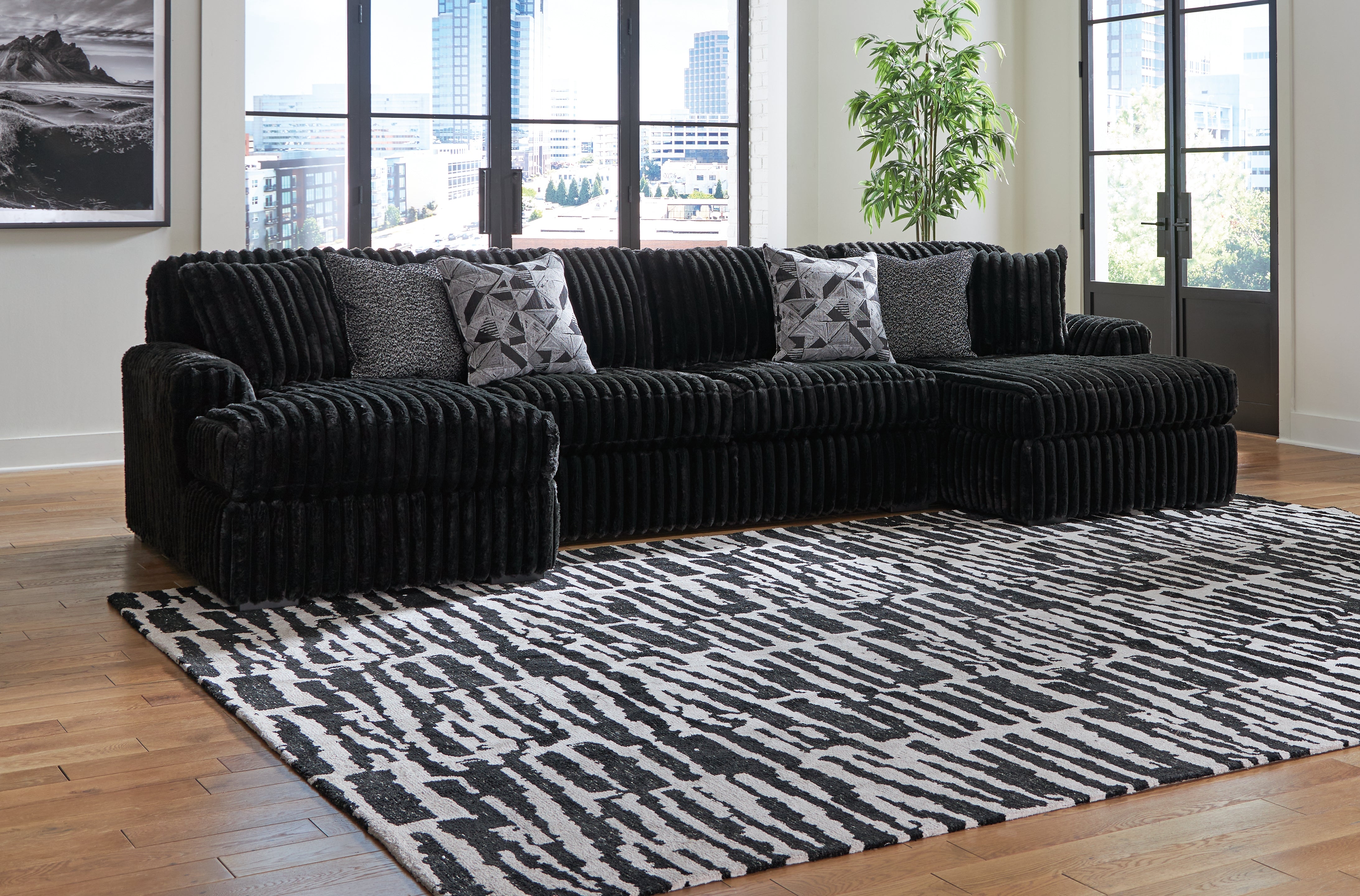Leasing Furniture - Ashley Furniture - Midnight-Madness Sectional - RAF 3-Piece Sectional with Chaise / Onyx - 98103S5