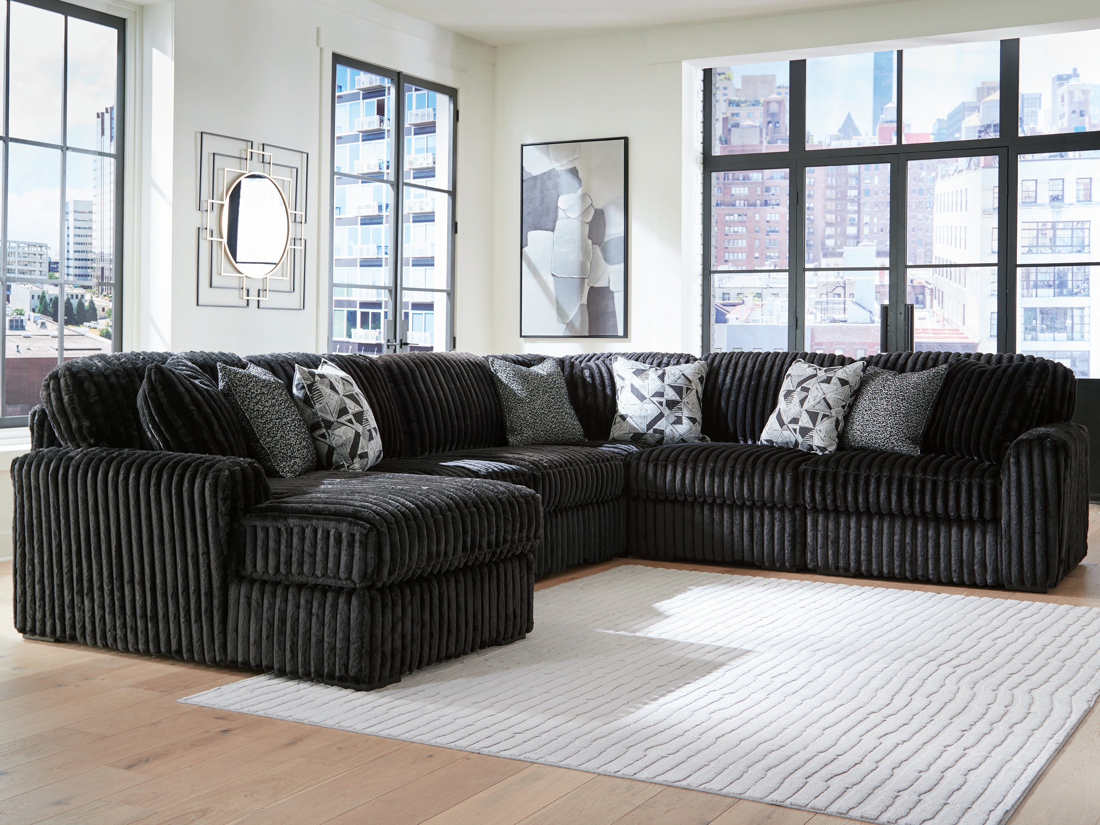 Leasing Furniture - Ashley Furniture - Midnight-Madness Sectional - RAF 6-Piece Sectional with Chaise / Onyx - 98103S23