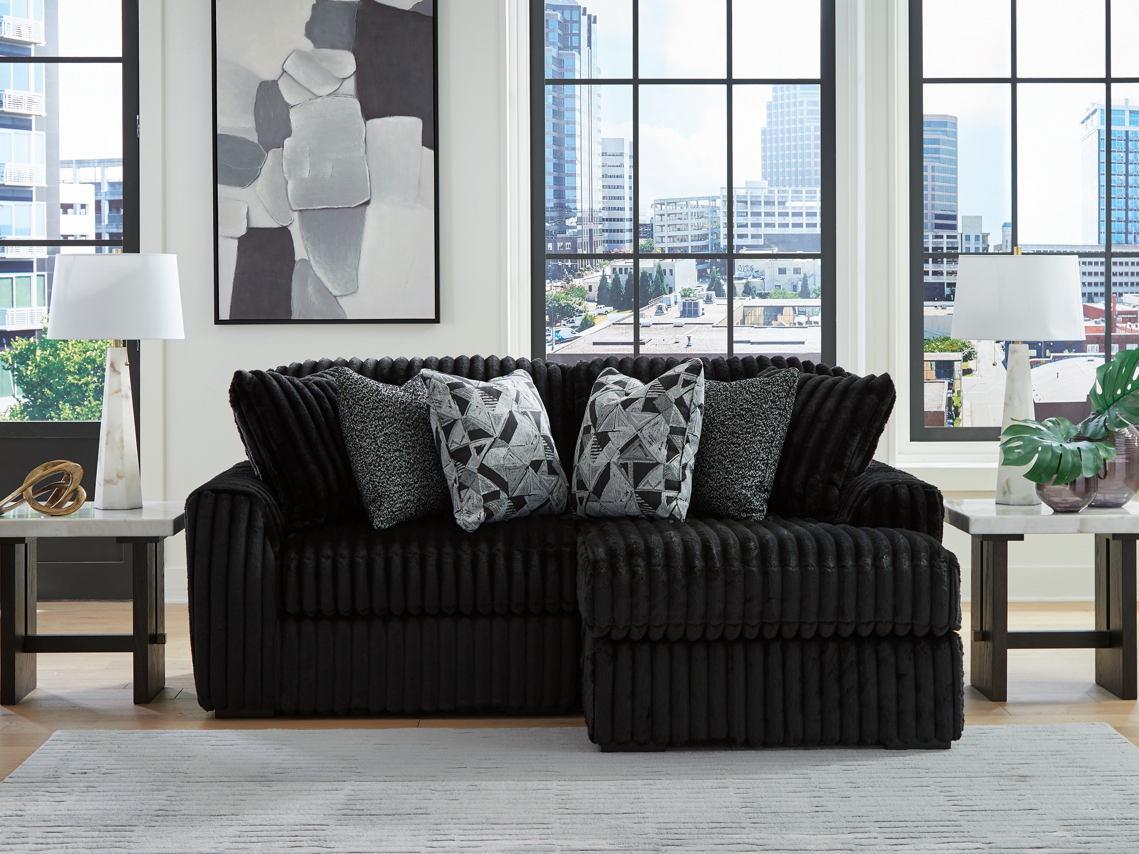 Leasing Furniture - Ashley Furniture - Midnight-Madness Sectional - RAF 2-Piece Sectional with Chaise / Onyx - 98103S14