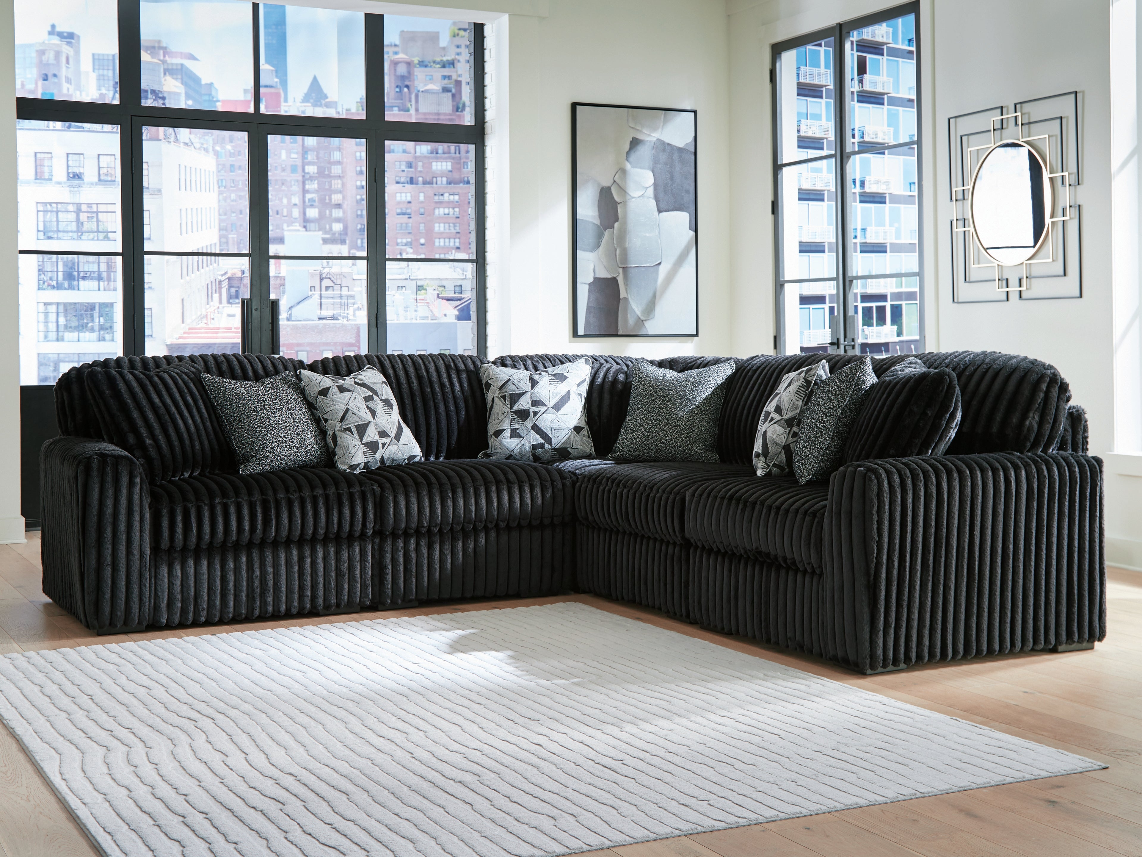 Leasing Furniture - Ashley Furniture - Midnight-Madness Sectional - RAF 5-Piece Sectional / Onyx - 98103S26