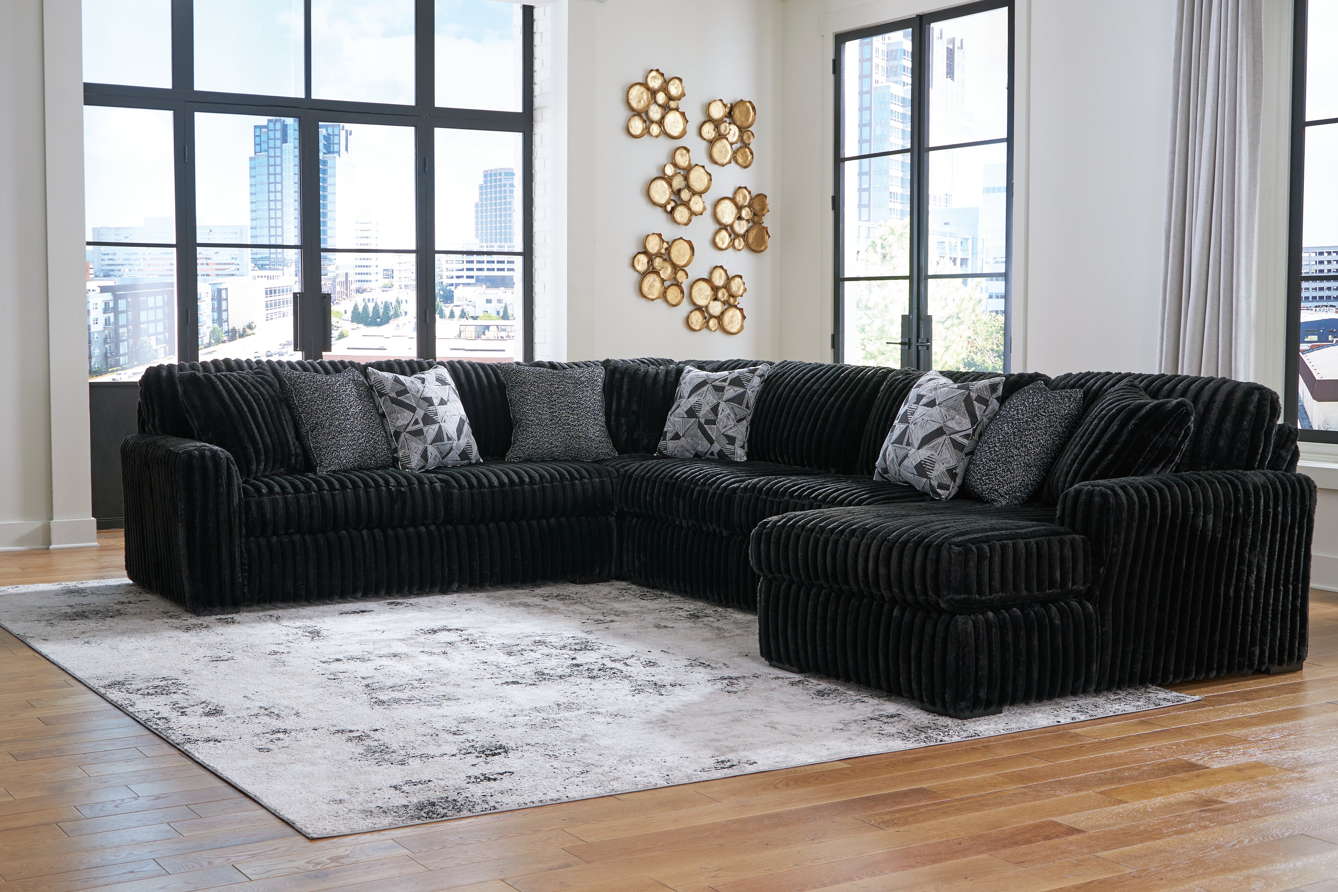 Leasing Furniture - Ashley Furniture - Midnight-Madness Sectional - LAF 4-Piece Sectional with Chaise / Onyx - 98103S3