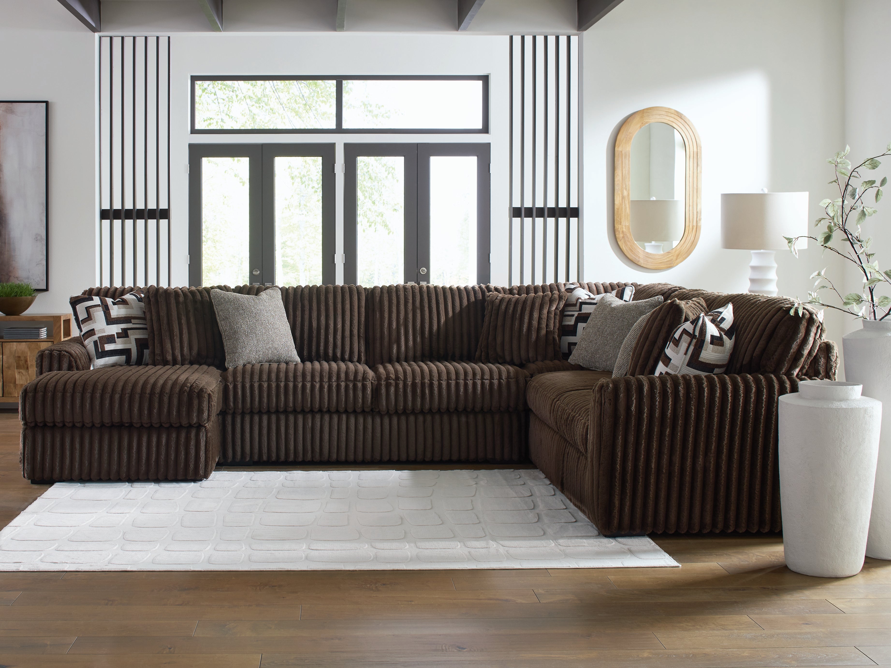 Leasing Furniture - Ashley Furniture - Midnight-Madness Sectional - RAF 4-Piece Sectional with Chaise / Chocolate - 98104S4