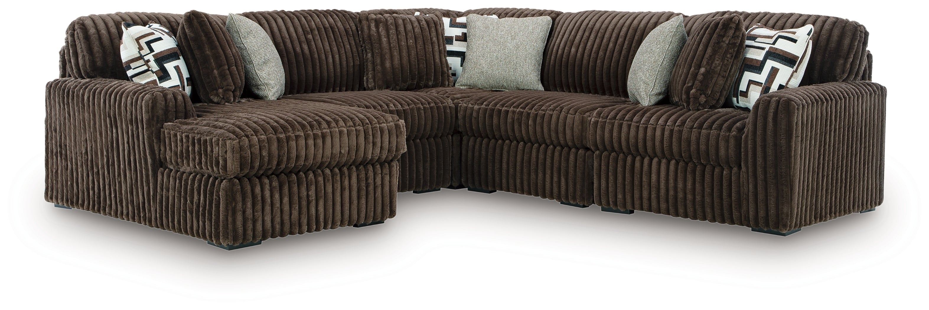 Leasing Furniture - Ashley Furniture - Midnight-Madness Sectional - RAF 5-Piece Sectional with Chaise / Chocolate - 98104S21