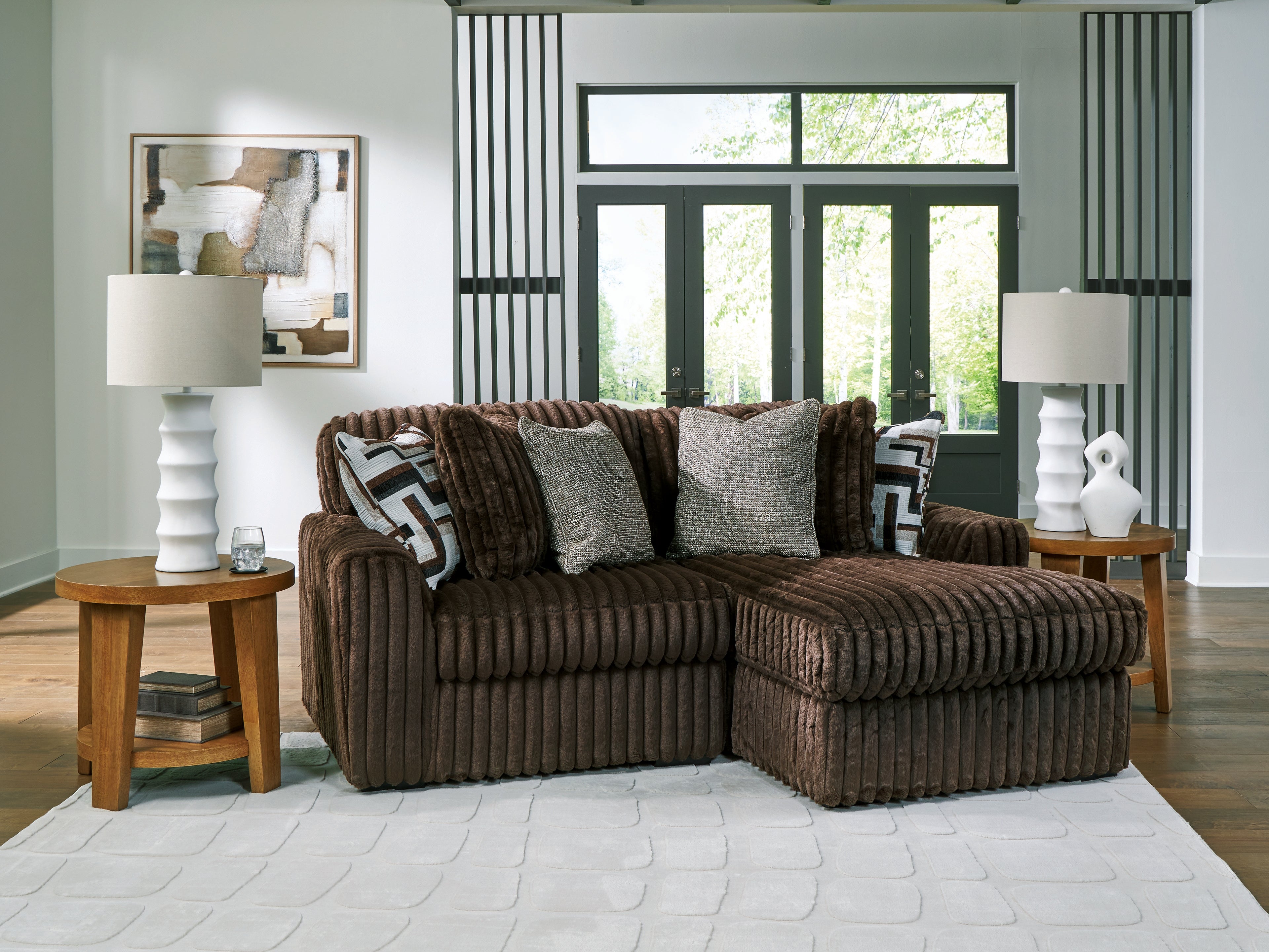 Leasing Furniture - Ashley Furniture - Midnight-Madness Sectional - RAF 2-Piece Sectional with Chaise / Chocolate - 98104S14