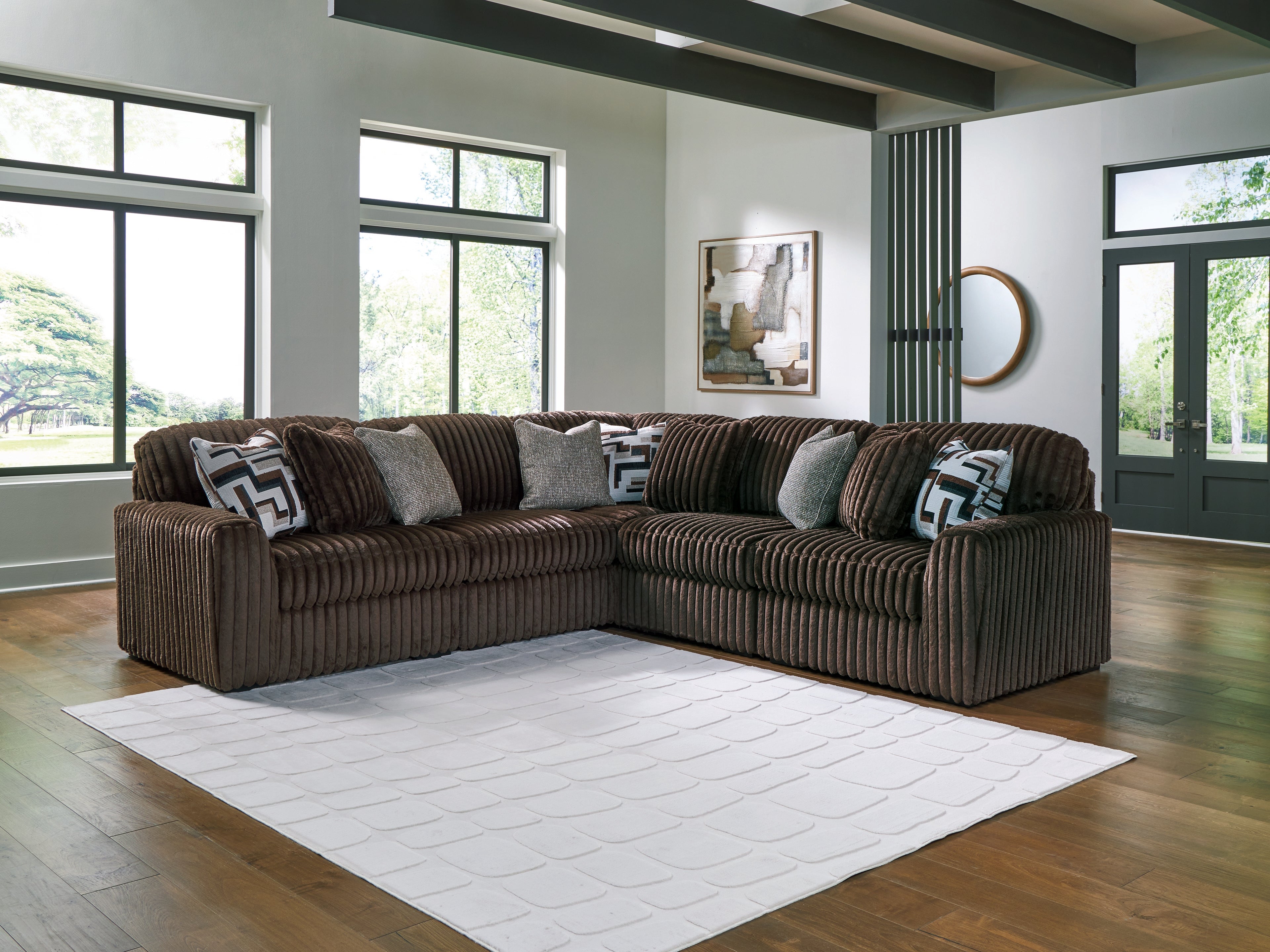Leasing Furniture - Ashley Furniture - Midnight-Madness Sectional - RAF 5-Piece Sectional / Chocolate - 98104S26