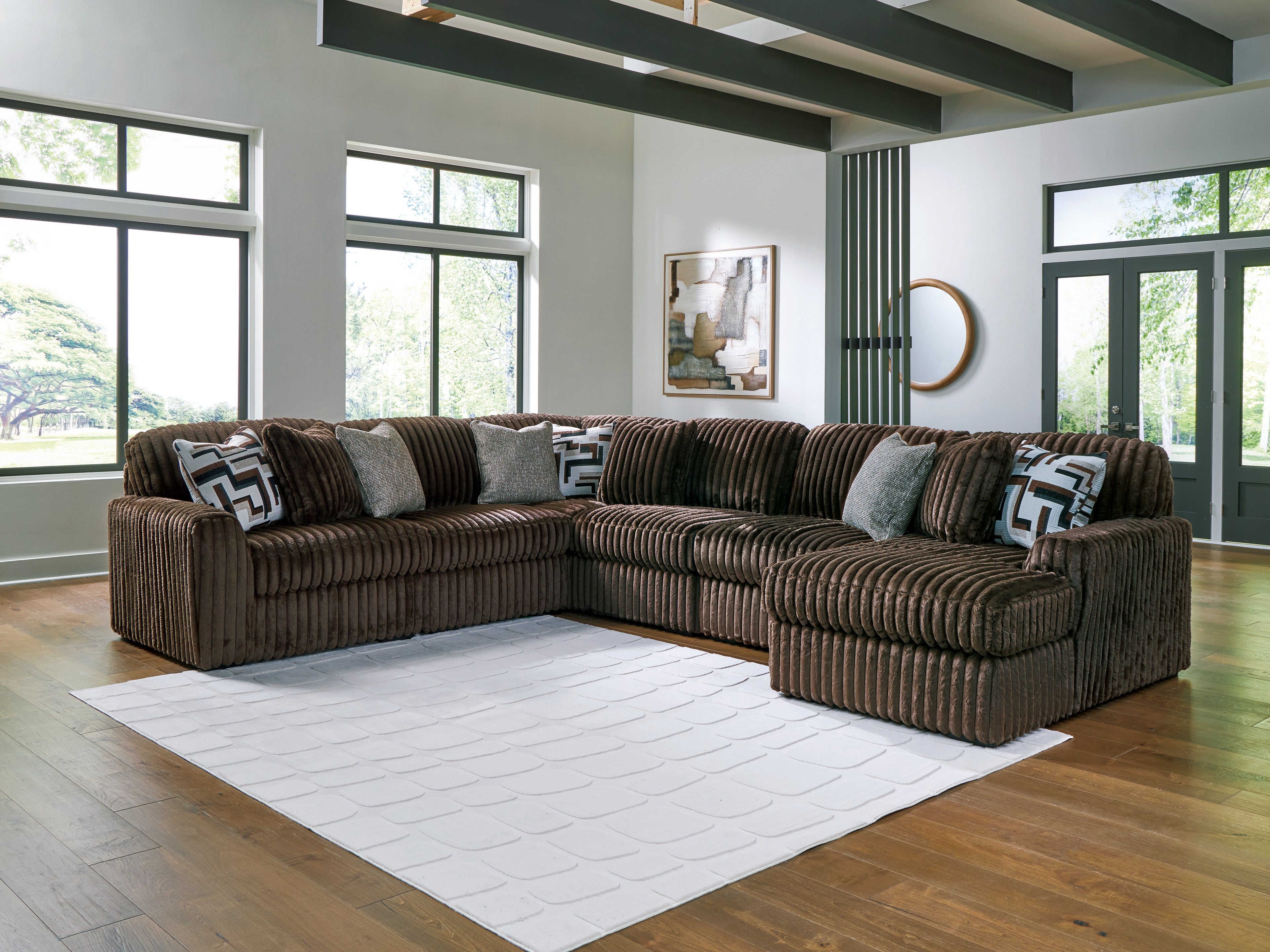 Leasing Furniture - Ashley Furniture - Midnight-Madness Sectional - RAF 6-Piece Sectional with Chaise / Chocolate - 98104S24