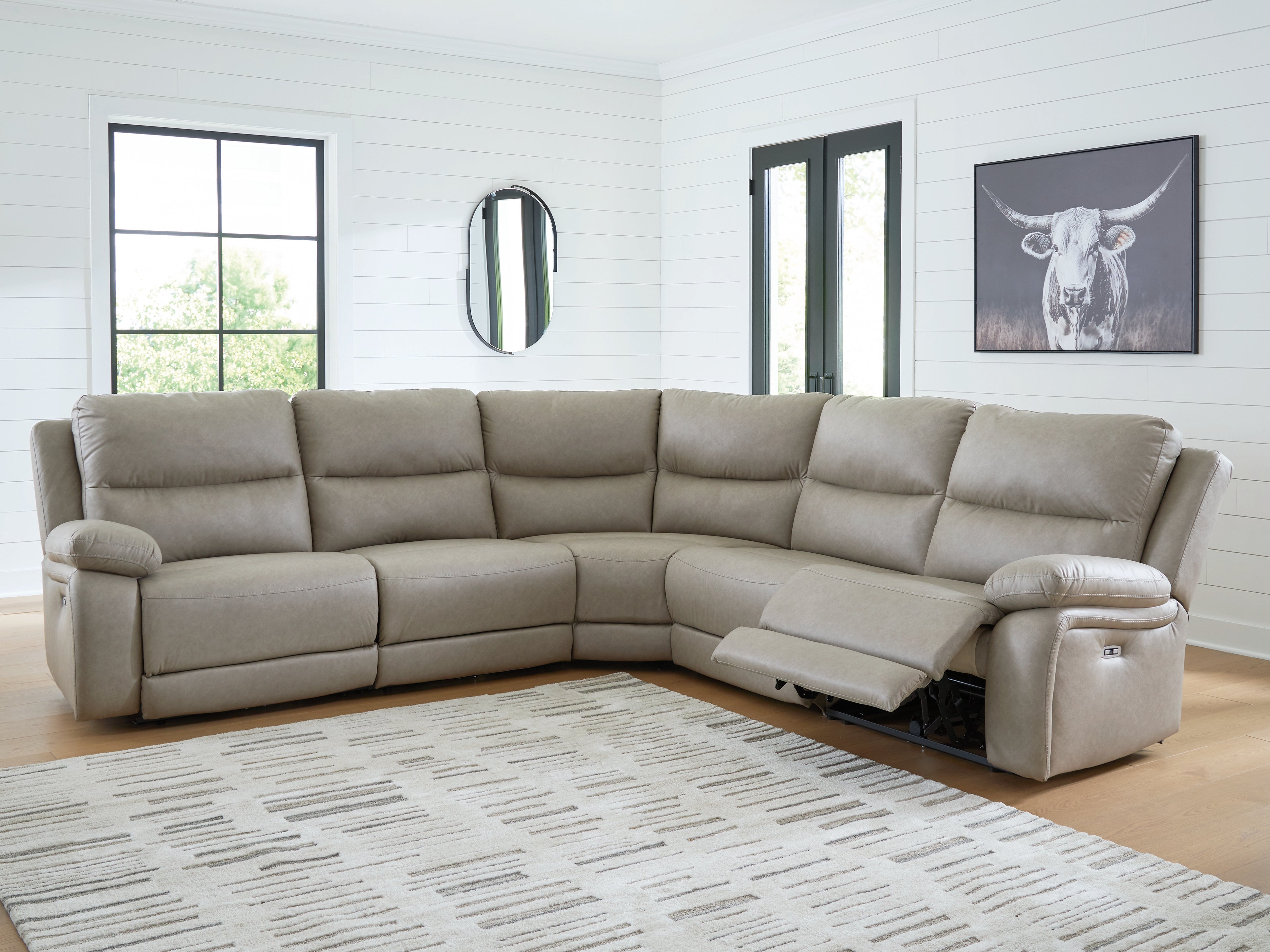 Leasing Furniture - Ashley Furniture - Narwhal Place Sectional - 5-Piece Power Reclining Sectional / Pebble - PC99201S8