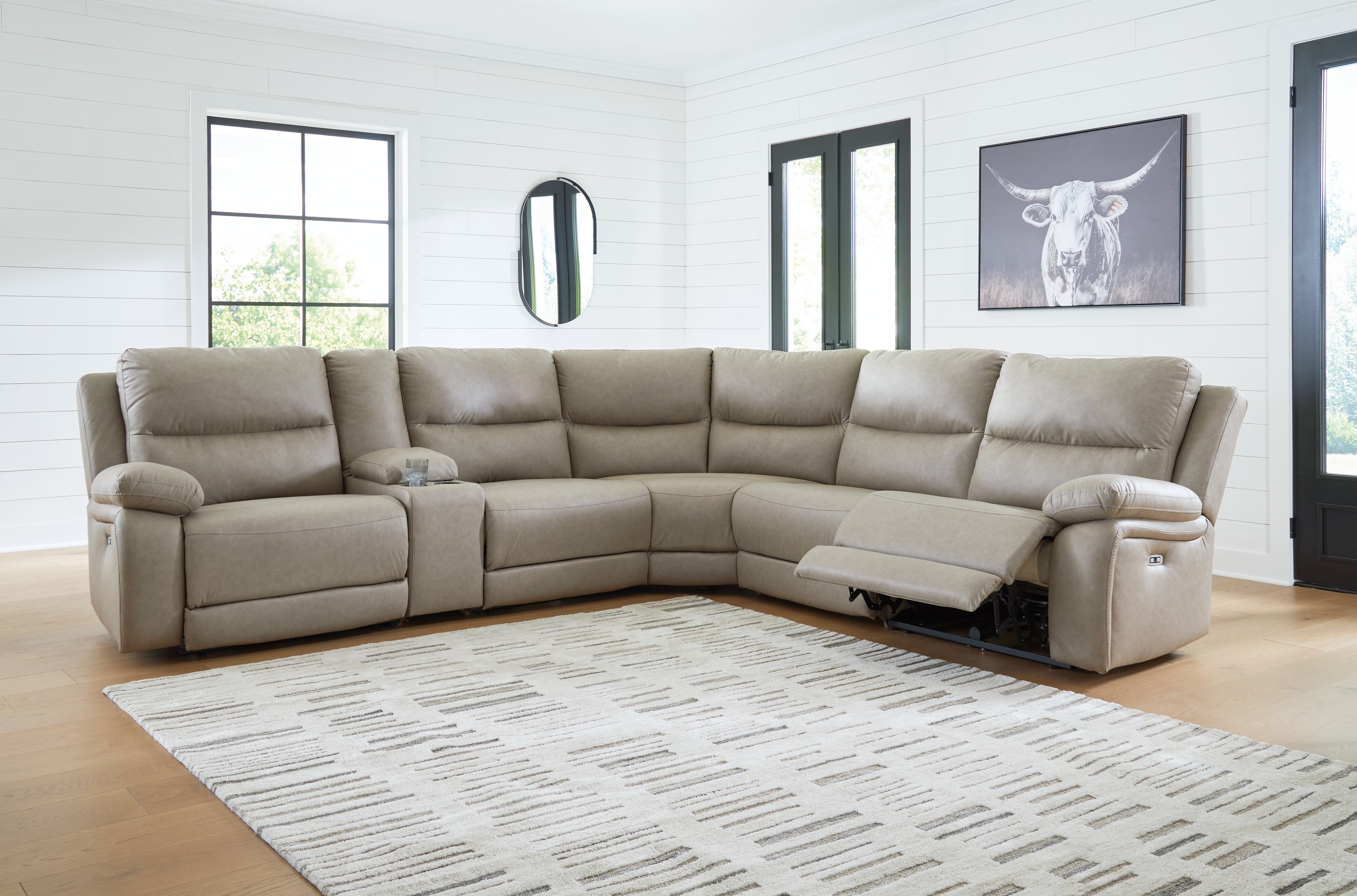 Leasing Furniture - Ashley Furniture - Narwhal Place Sectional - 6-Piece Power Reclining Sectional / Pebble - PC99201S10