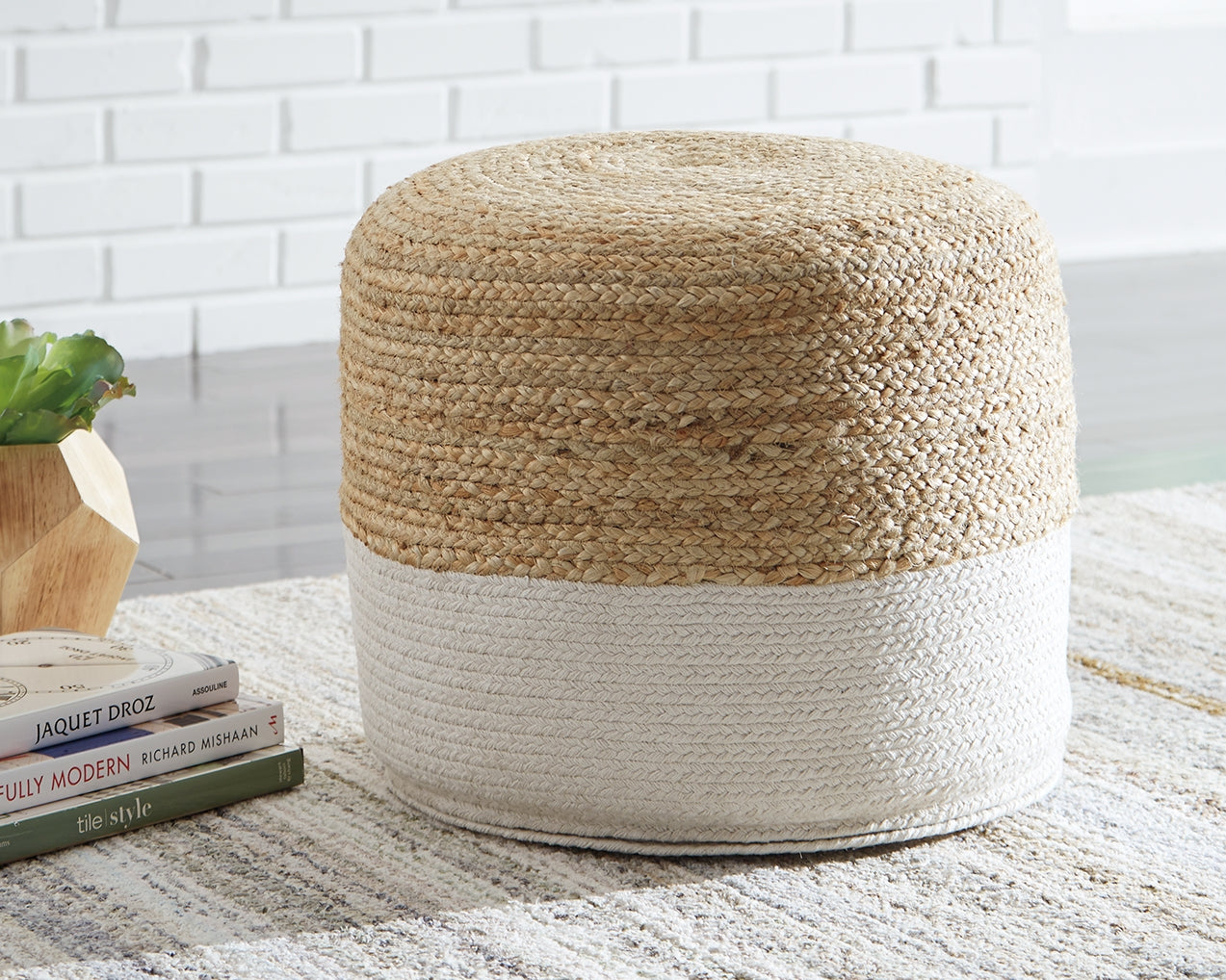 Leasing Furniture - Ashley Furniture - Sweed Valley Pouf - Pouf / Natural/White - A1000420