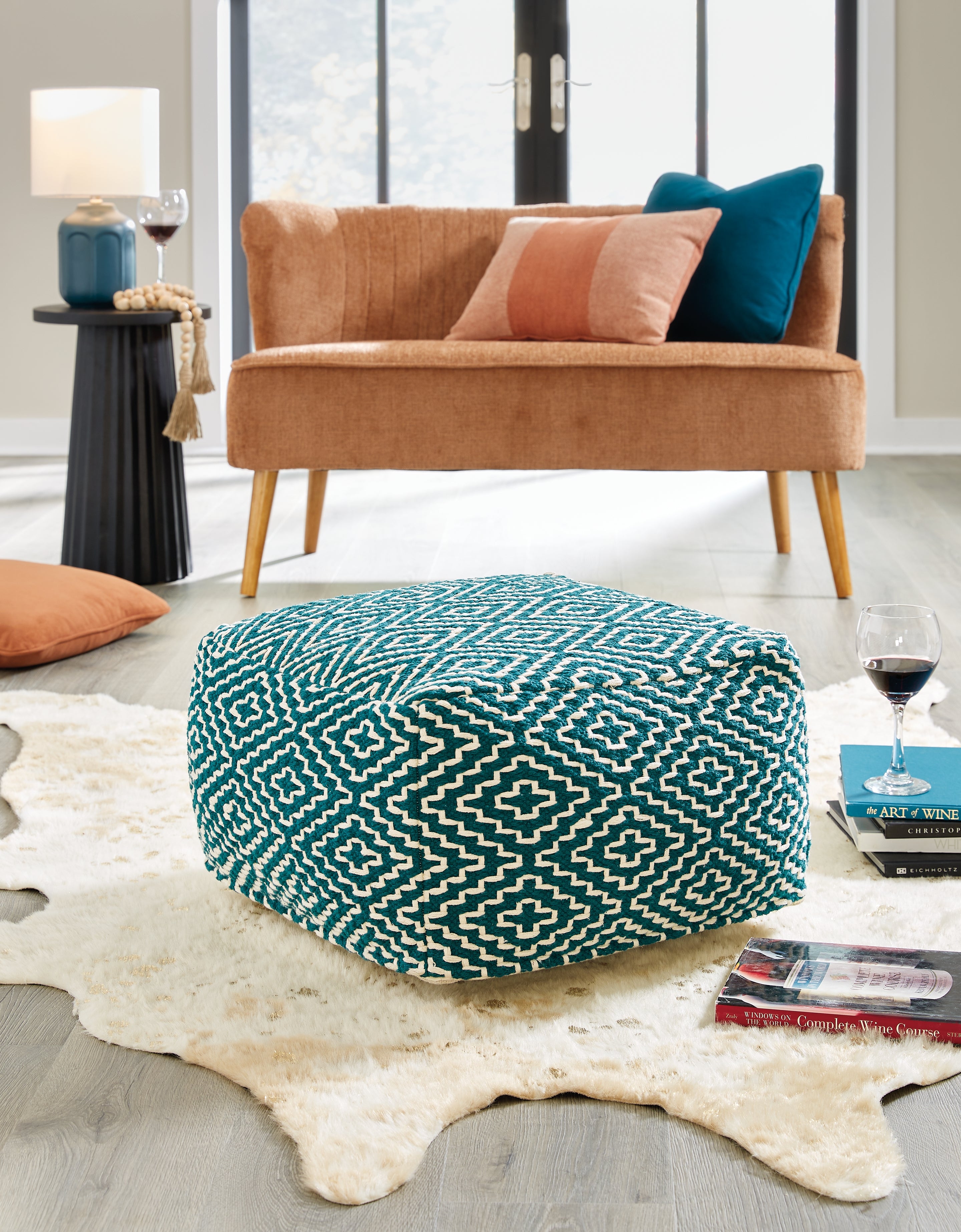 Leasing Furniture - Ashley Furniture - Brynnsen Pouf - Pouf / Teal/Ivory - A1001055