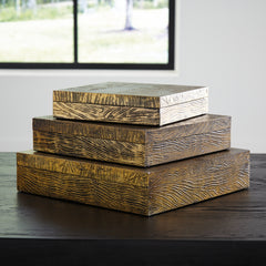 Leasing Furniture - Ashley Furniture - Keldy Box (Set of 3) - Box Set (3/CN) / Antique Brass Finish - A2000490
