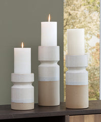 Leasing Furniture - Ashley Furniture - Hurston Candle Holder - Candle Holder Set (3/CN) / Ivory/Brown - A2000583